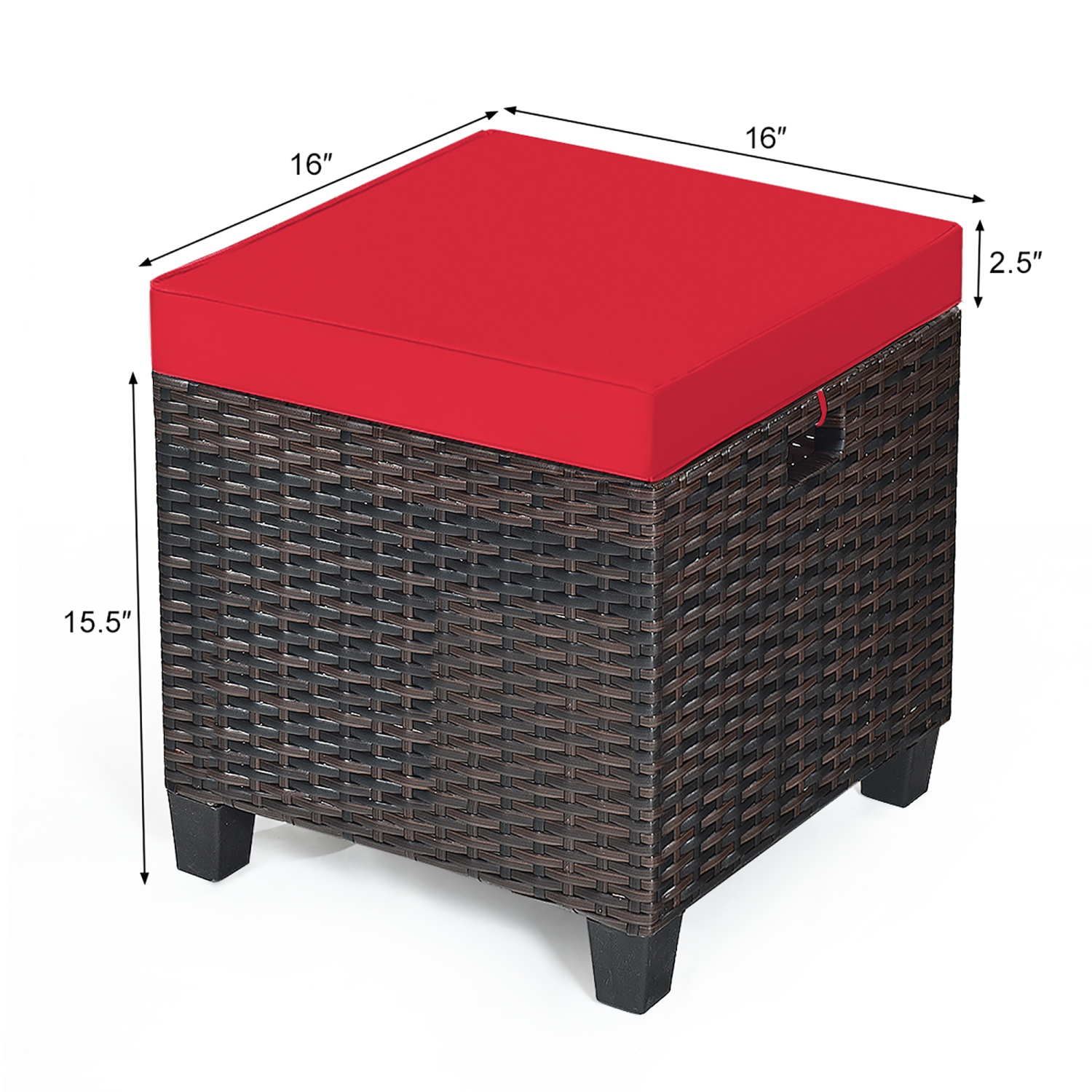 Costway – 2 pièces – Pouf de patio en rotin, siège rembourré, repose-pieds, table basse rouge