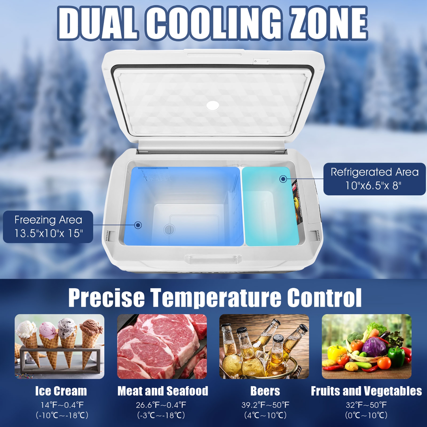 Costway 53 QT Portable Car Refrigerator -4°F to 50°F Dual-Zone Car Cooler