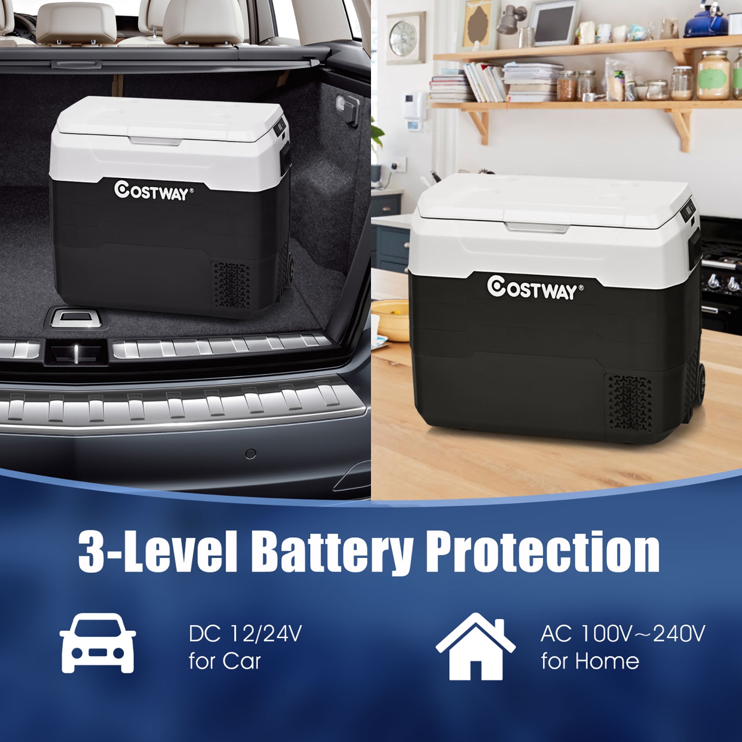 Costway 53 QT Portable Car Refrigerator -4°F to 50°F Dual-Zone Car Cooler