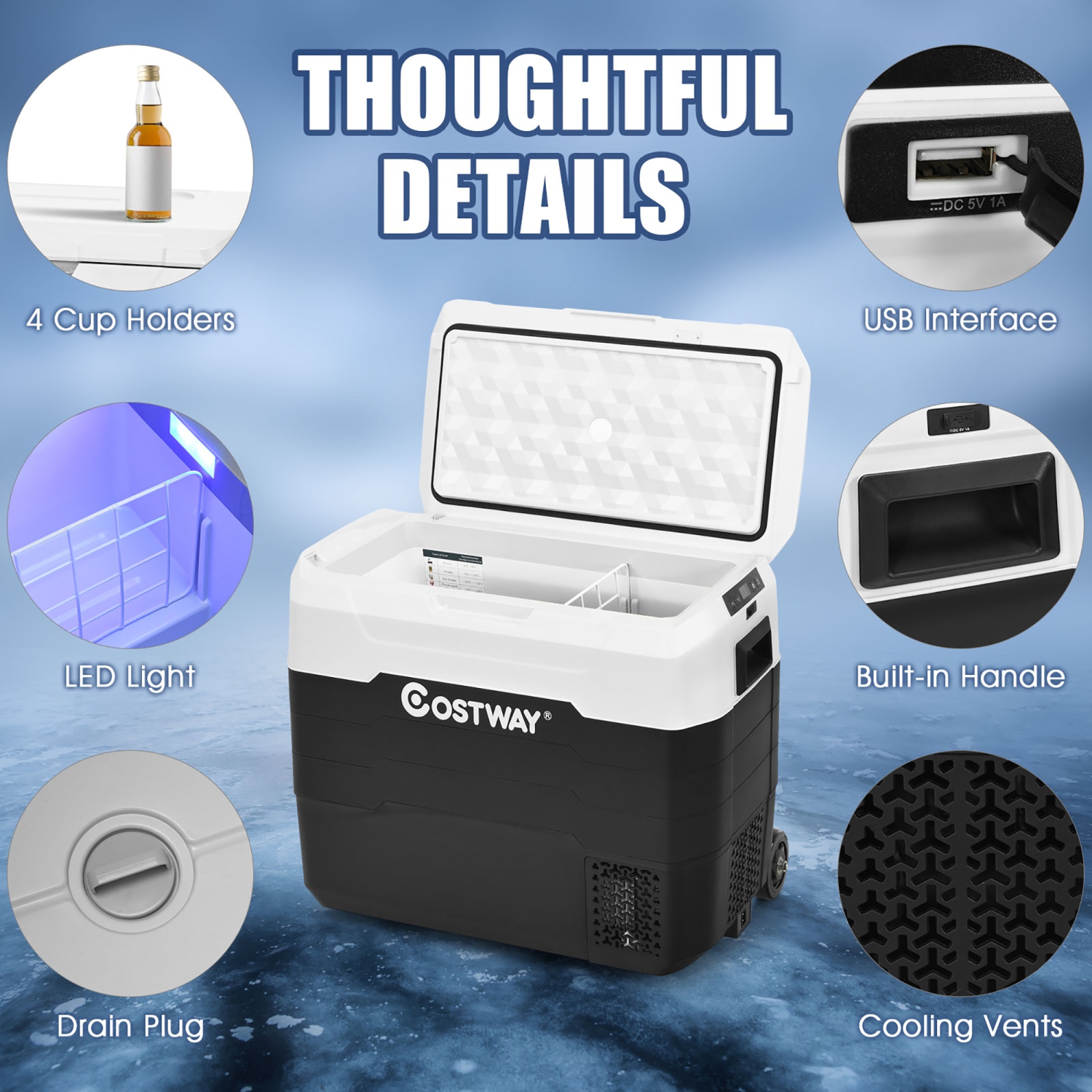 Costway 53 QT Portable Car Refrigerator -4°F to 50°F Dual-Zone Car Cooler