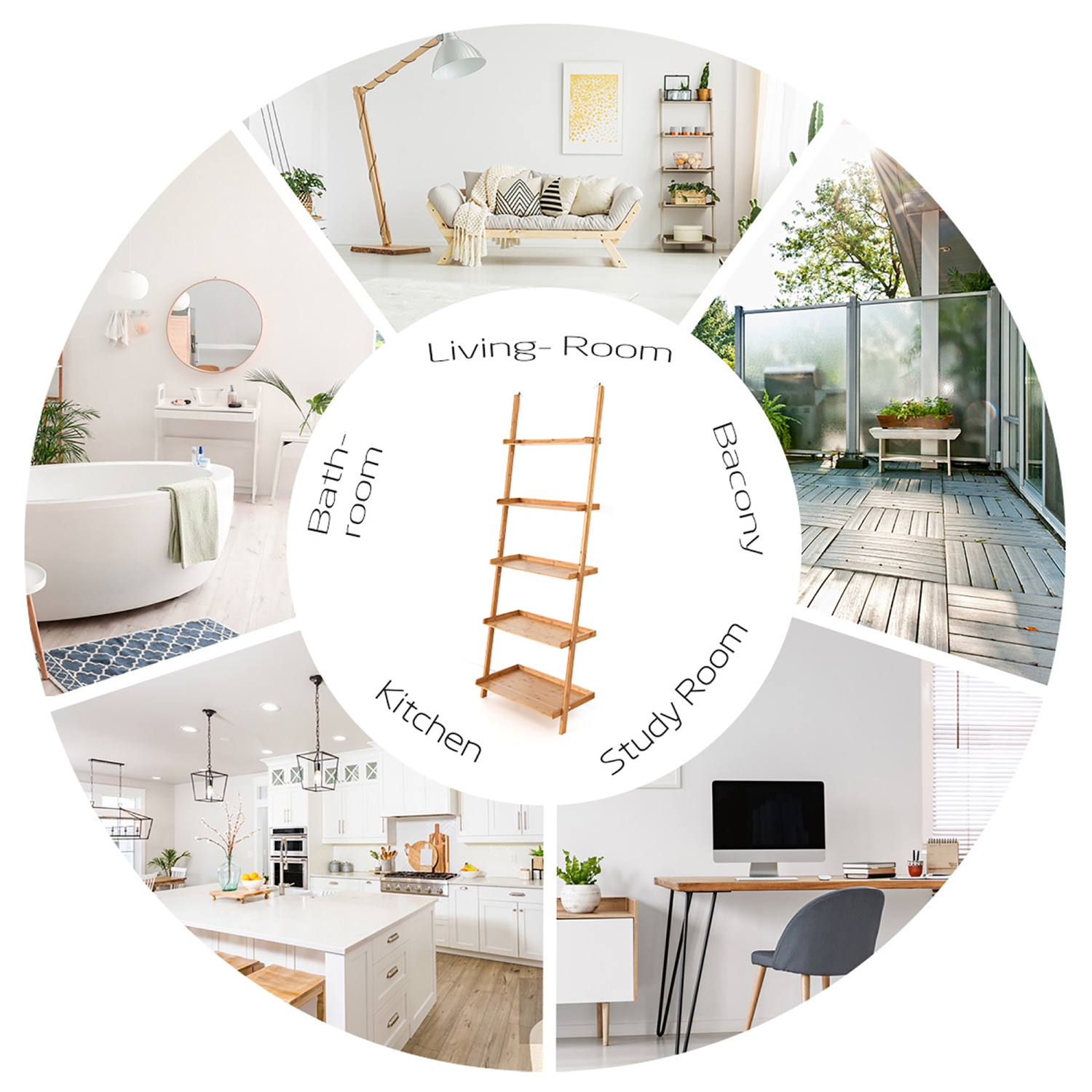 Costway 5-Tier Ladder Shelf Bamboo Bookshelf Wall-Leaning Storage Display Plant Stand