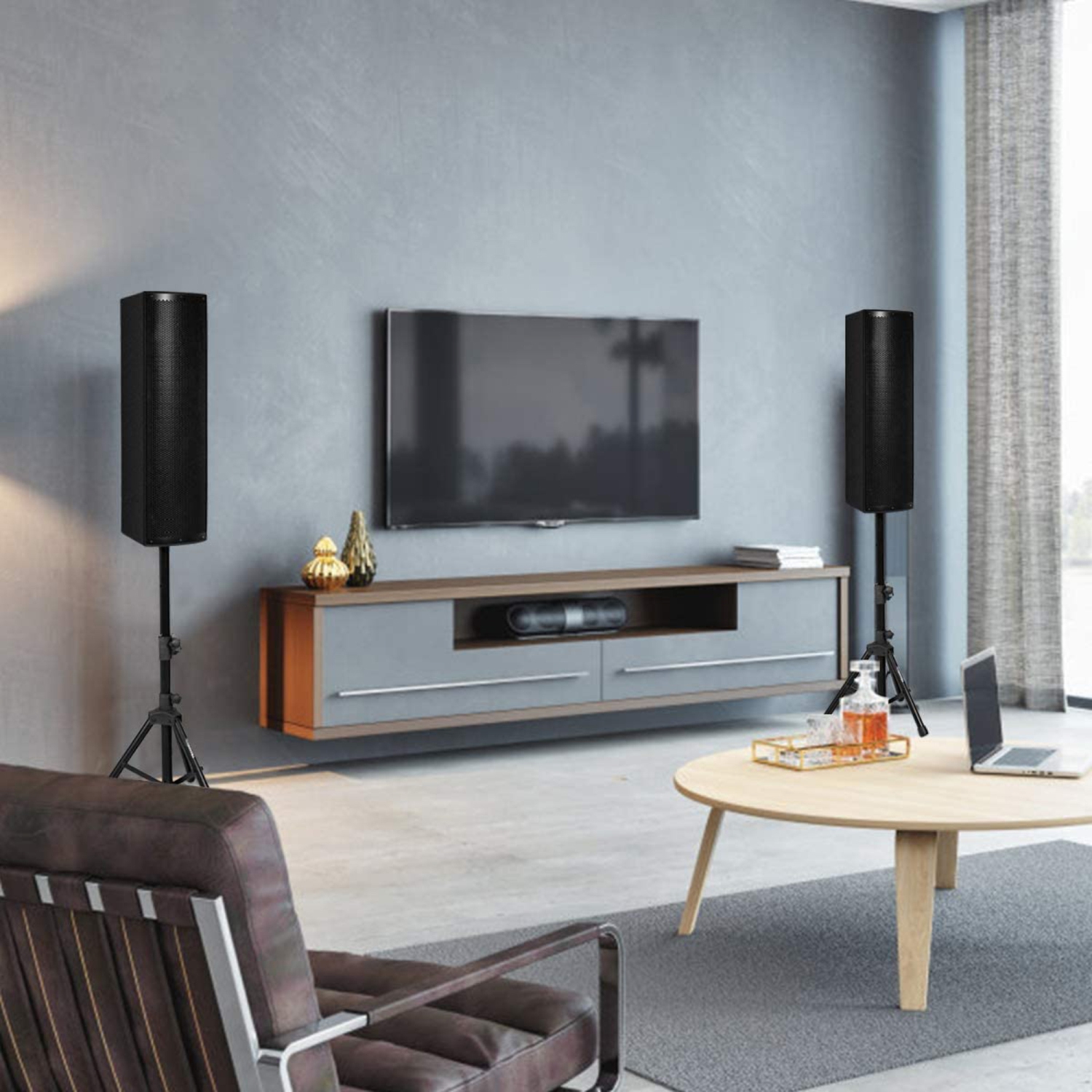 Gymax Set of 2 Loud Bluetooth Speaker 200W Active 3-Way 6.5'' PA System Speaker