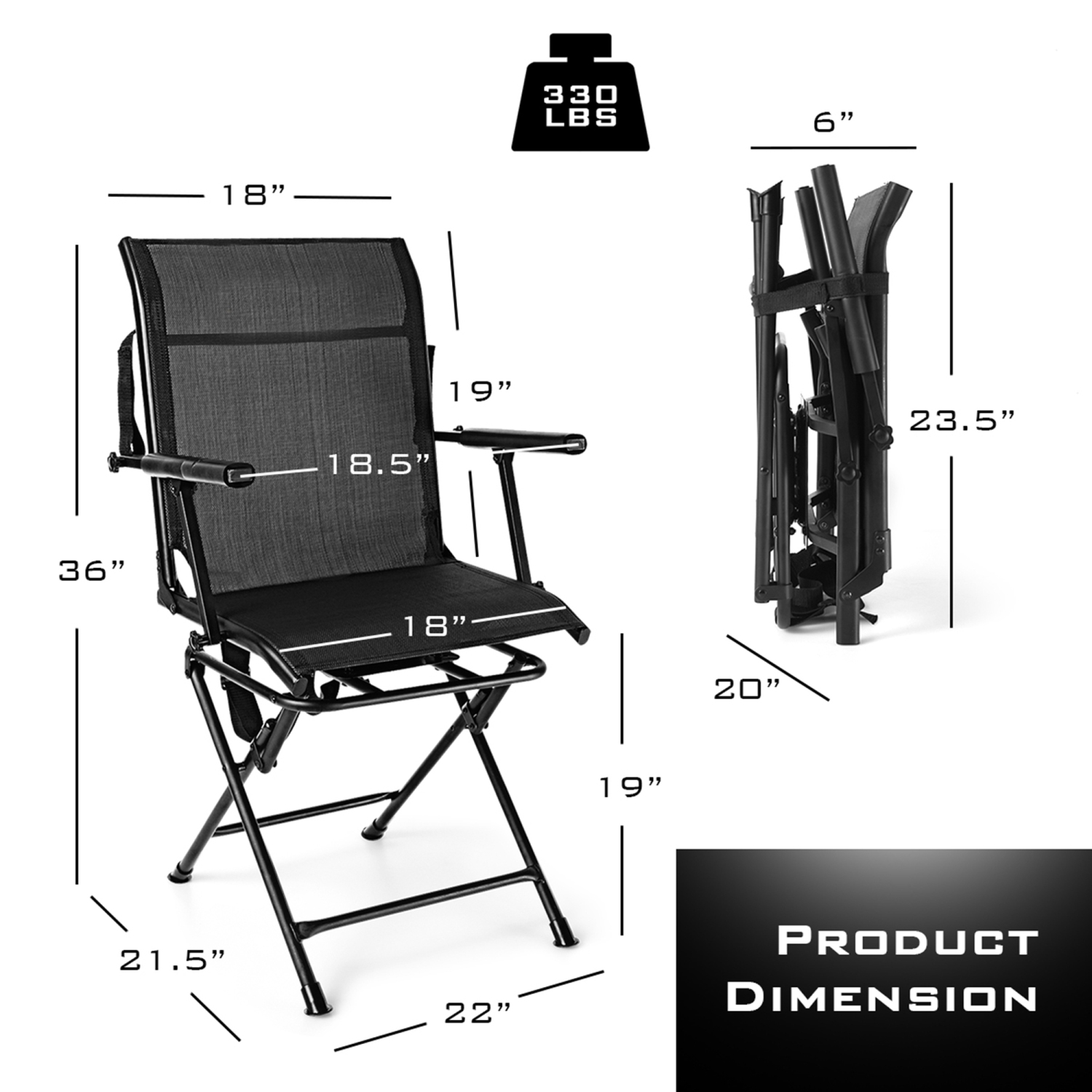 Gymax Folding Hunting Chair Portable Camping Hunting w/ 360° Swivel Steel Frame