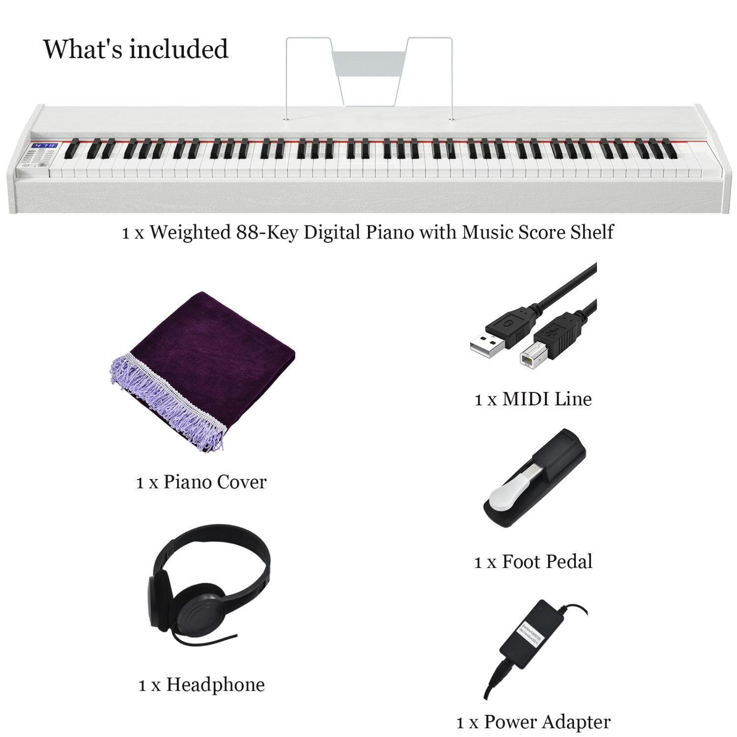 Gymax 88-Key Full Size Digital Piano Weighted Keyboard w/ Sustain Pedal Black/White