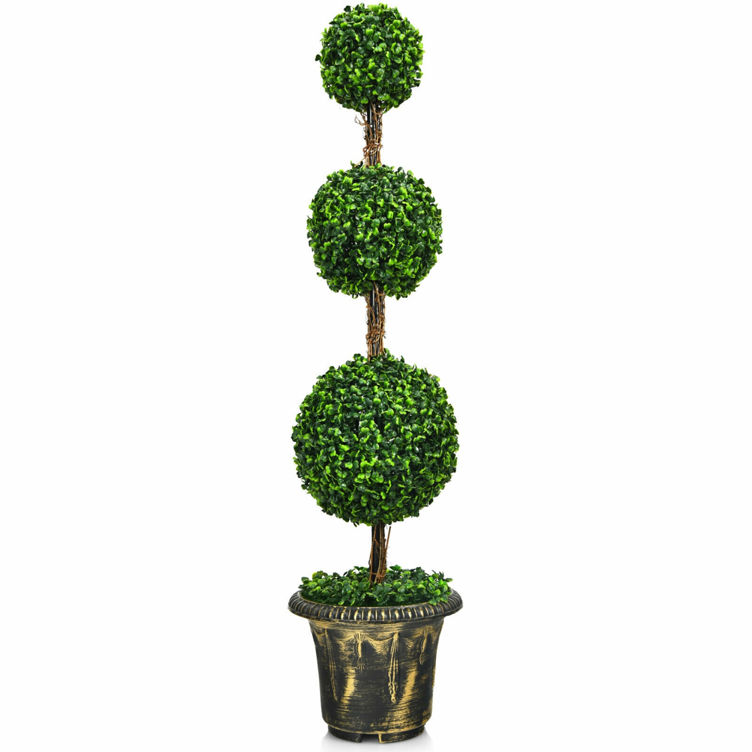 Gymax 4 Ft Artificial Triple Ball Topiary Tree Greenery Plant Home Office Decor