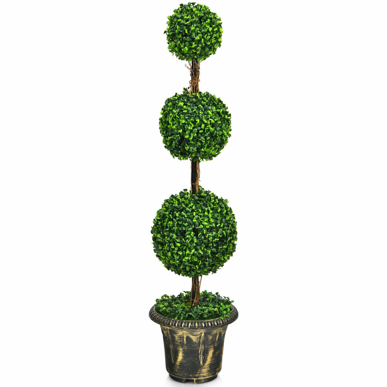 Gymax 4 Ft Artificial Triple Ball Topiary Tree Greenery Plant Home Office Decor