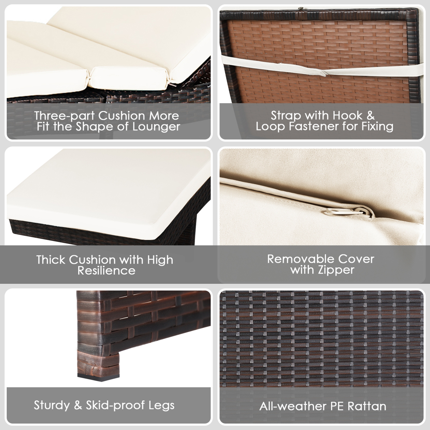 2PCS Transat en rotin Gymax– 5 positions de dossier