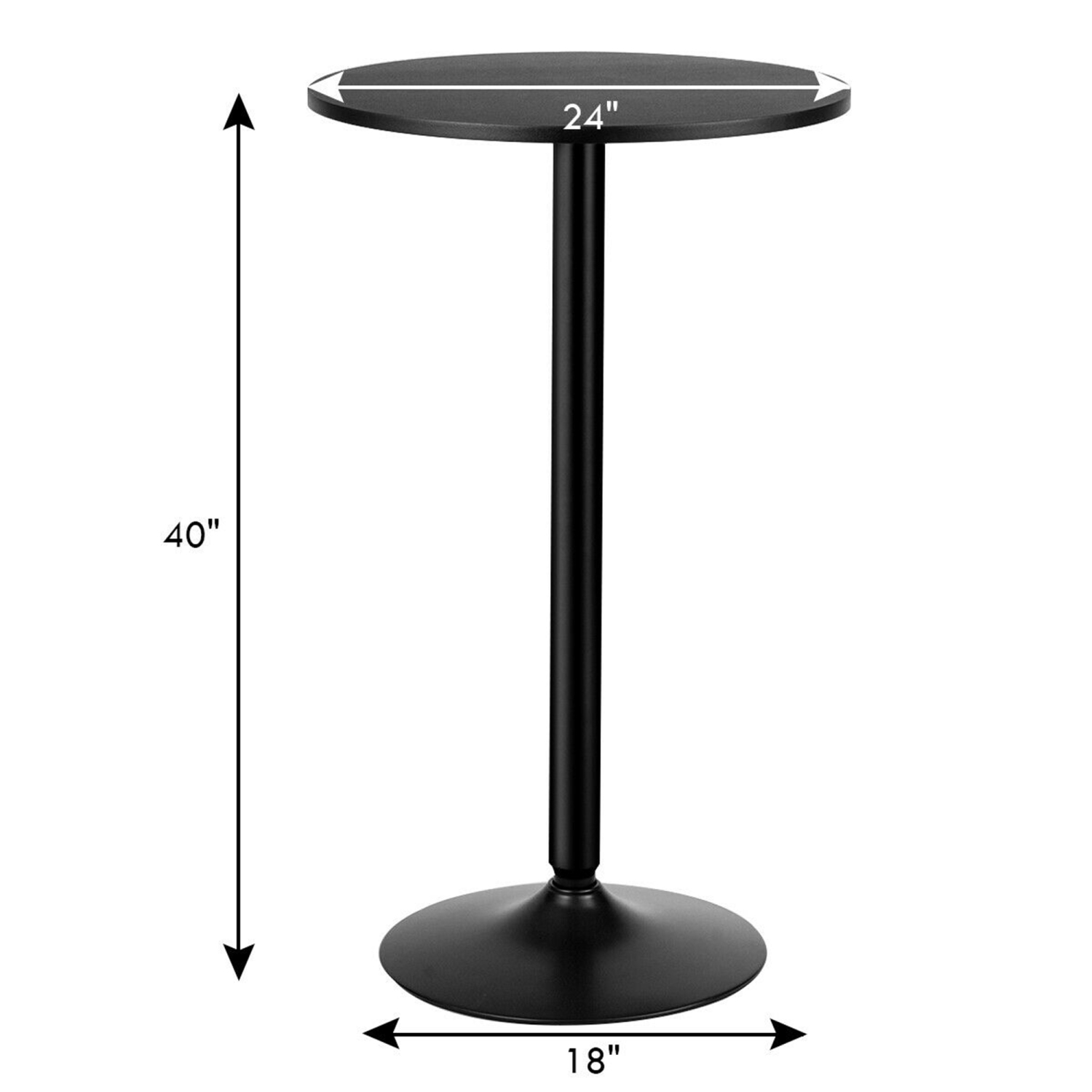 Gymax 4 PCS Round Pub Table 24'' Bistro Bar Cocktail Table w/Metal Base Black