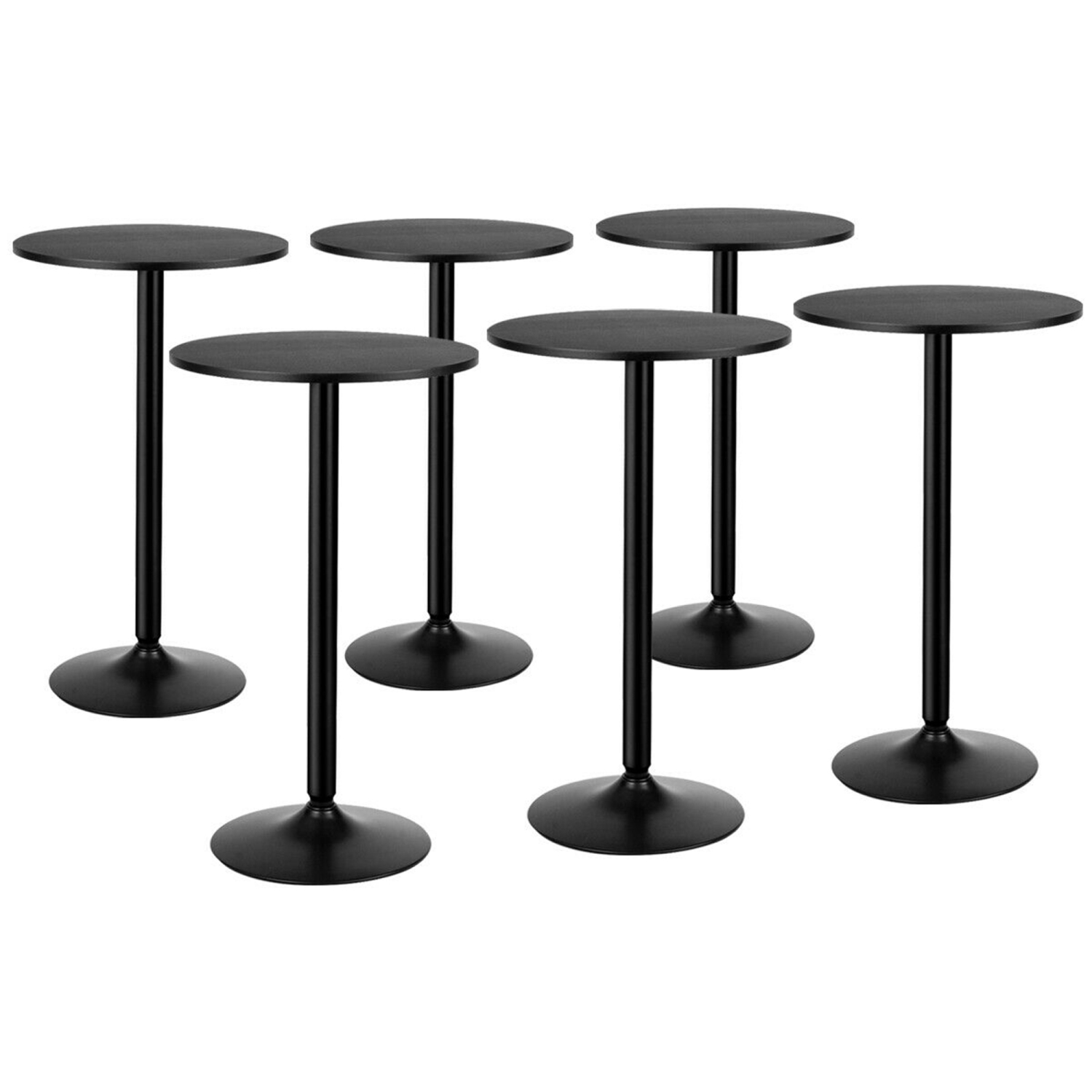 Gymax 6 PCS Round Pub Table 24'' Bistro Bar Cocktail Table w/Metal Base Black