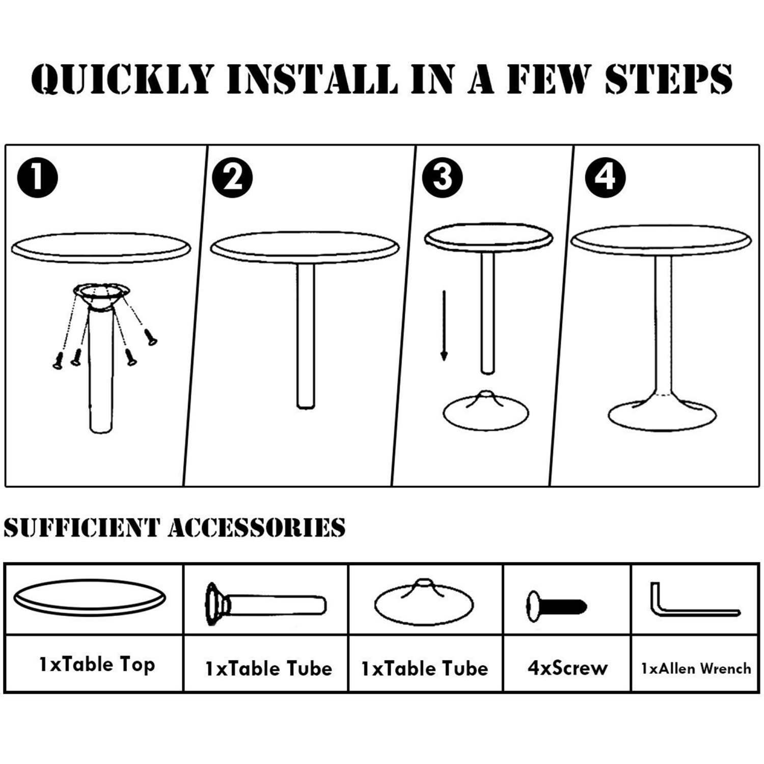 Gymax 6 PCS Round Pub Table 24'' Bistro Bar Cocktail Table w/Metal Base Black