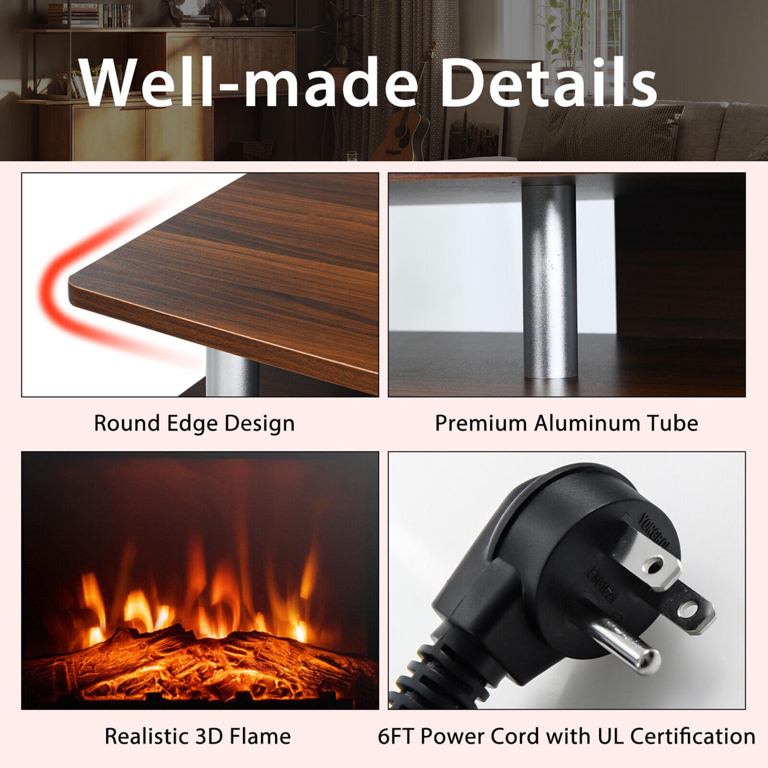 Gymax 63'' Fireplace TV Stand W/18'' 1400W Electric Fireplace up to 70''