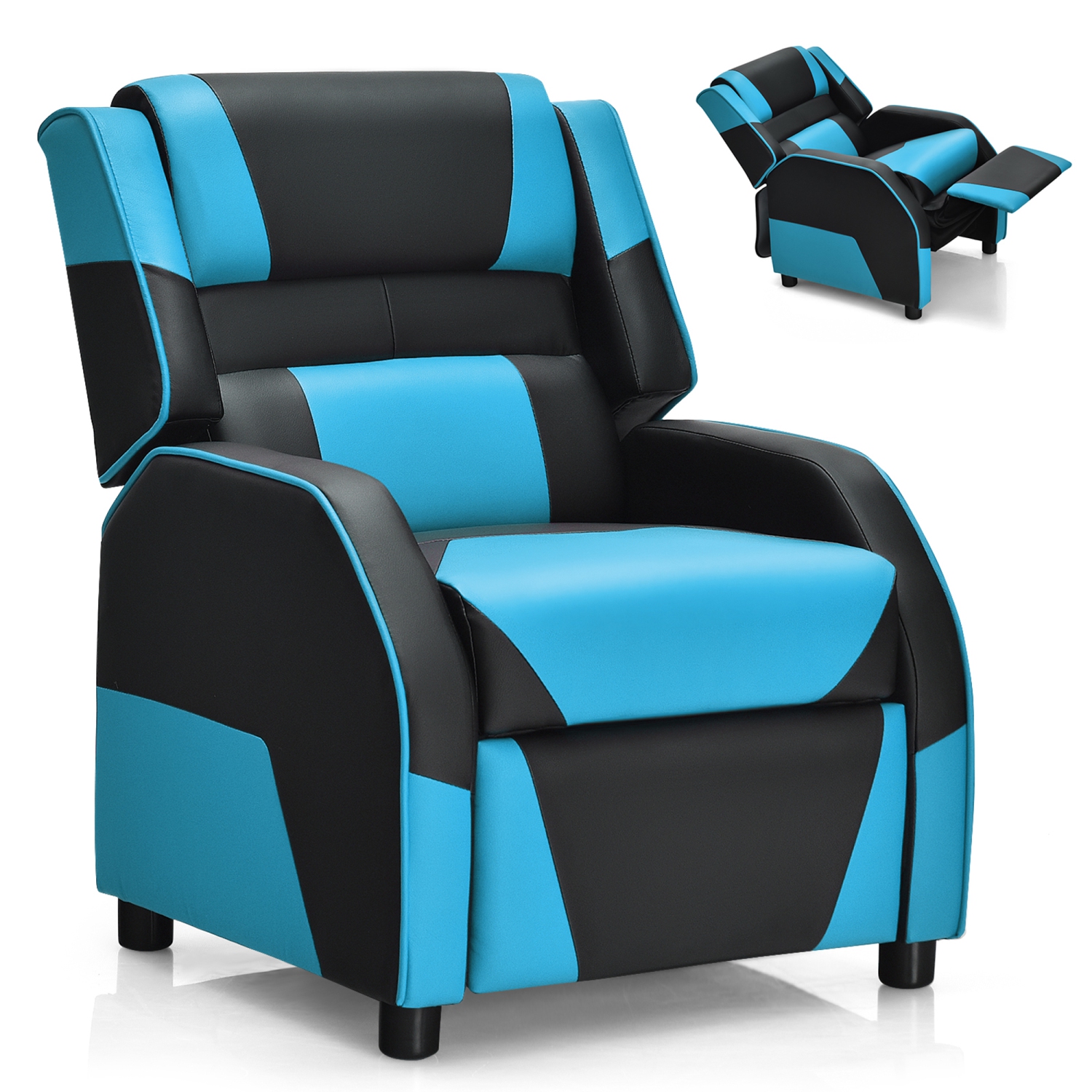 Gymax Gaming Recliner Sofa PU Leather Armchair for Kids Youth w/ Footrest Blue/Red/White/Yellow