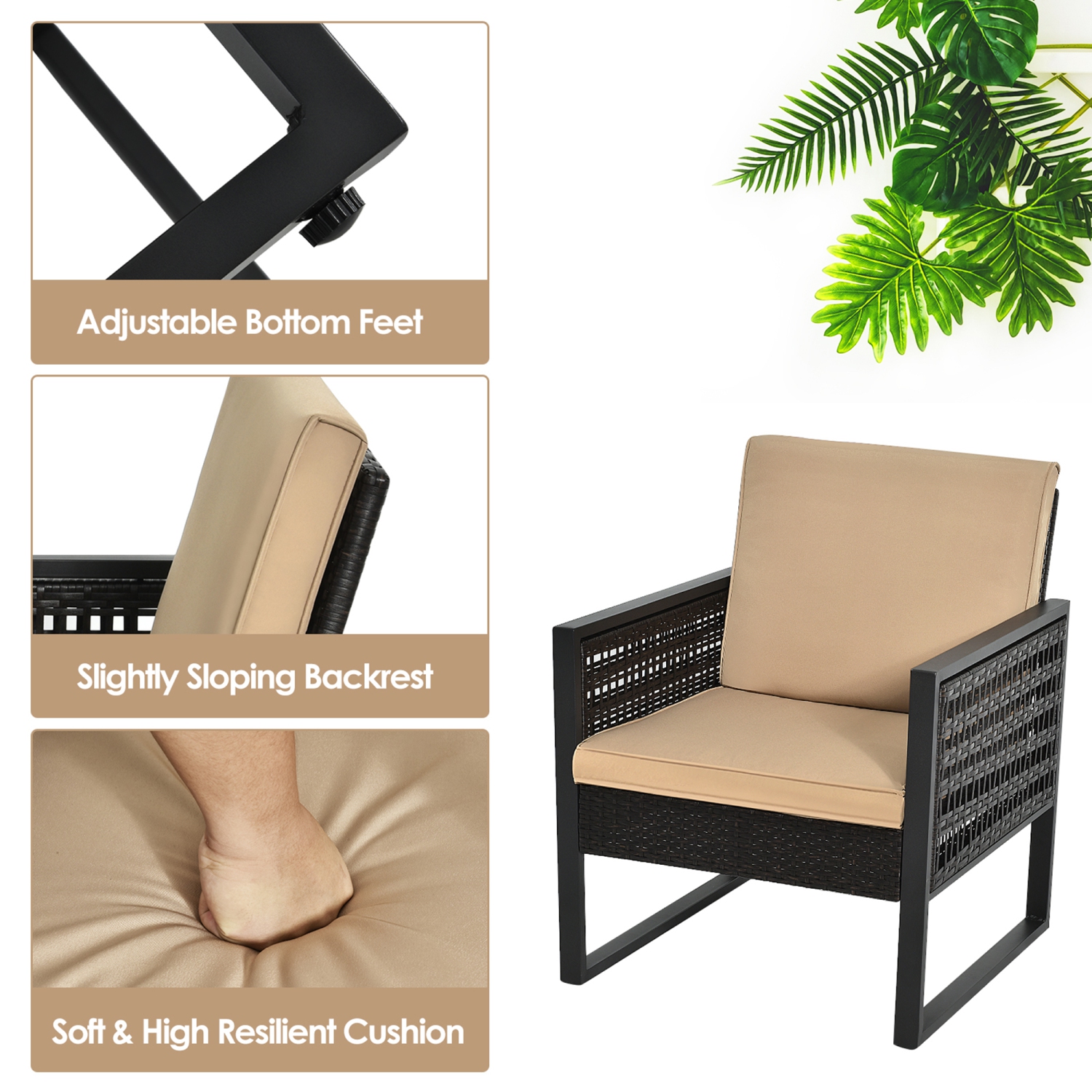 Gymax 3PCS Rattan Outdoor Bistro Set Patio Conversation Furniture Set w/ Cushions