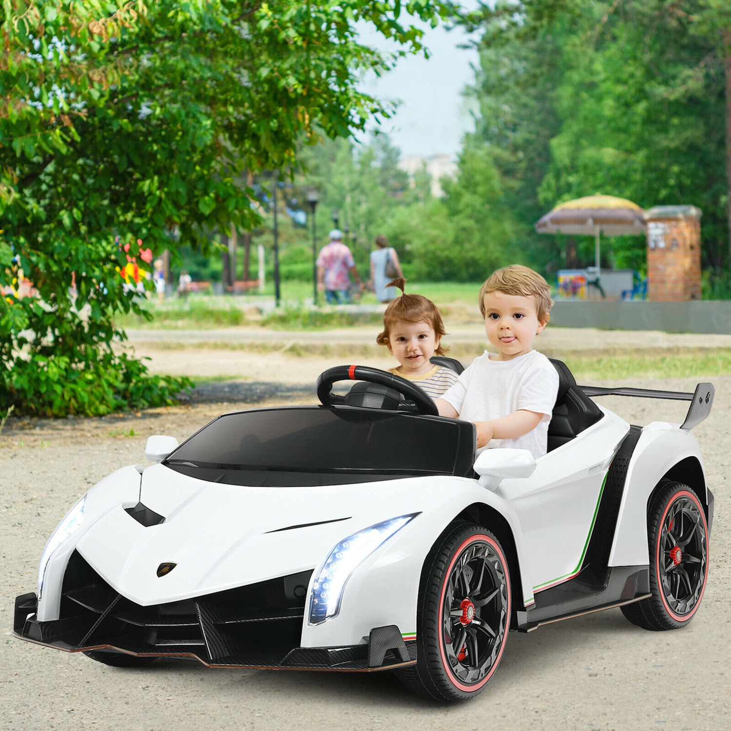 Gymax 12V 2-Seater Licensed Lamborghini Kids Ride On Car w/ RC & Swing Function