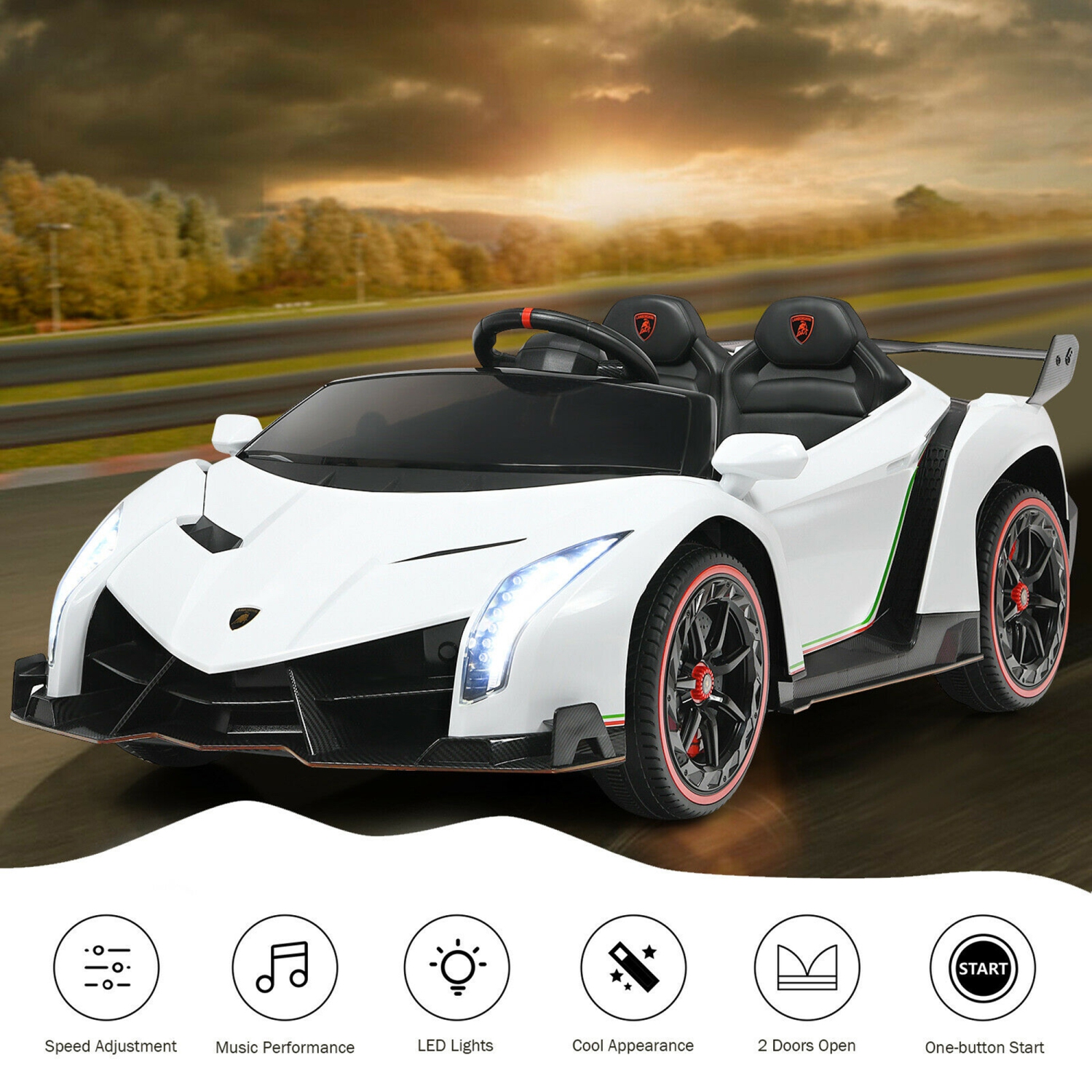 Gymax 12V 2-Seater Licensed Lamborghini Kids Ride On Car w/ RC & Swing Function