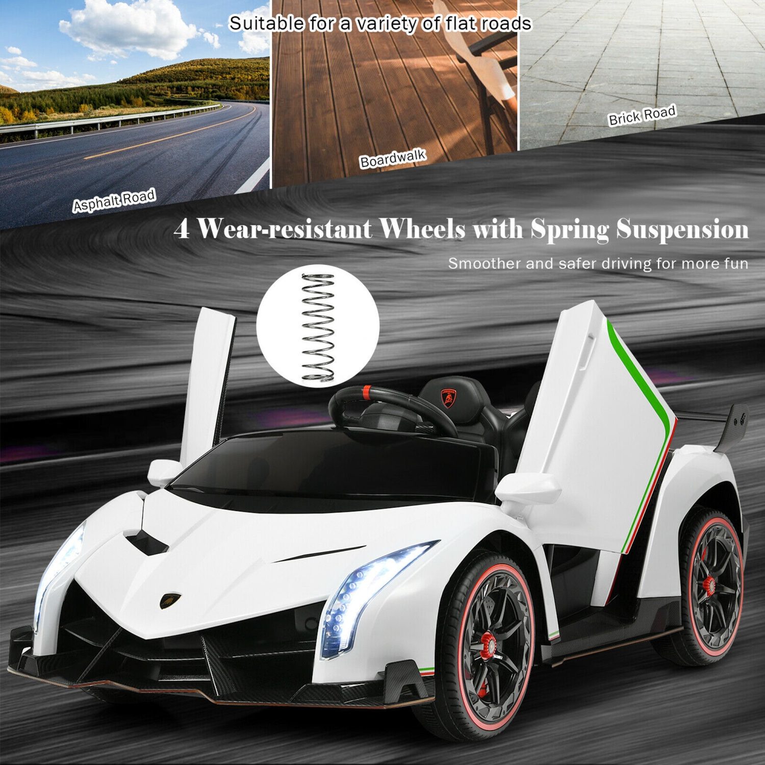 Gymax 12V 2-Seater Licensed Lamborghini Kids Ride On Car w/ RC & Swing Function