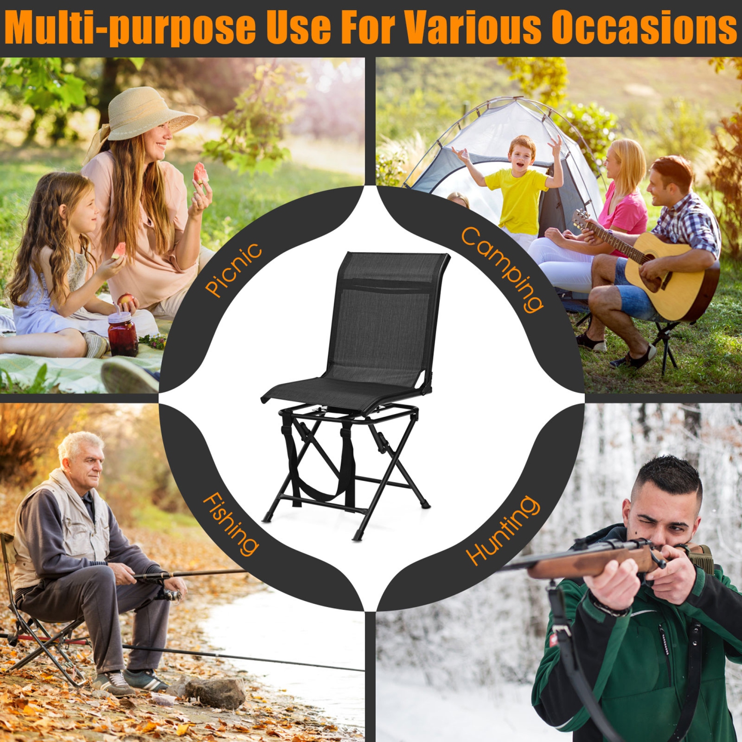 Gymax Folding 360° Silent Swivel Hunting Chair Blind Chair All-weather Outdoor