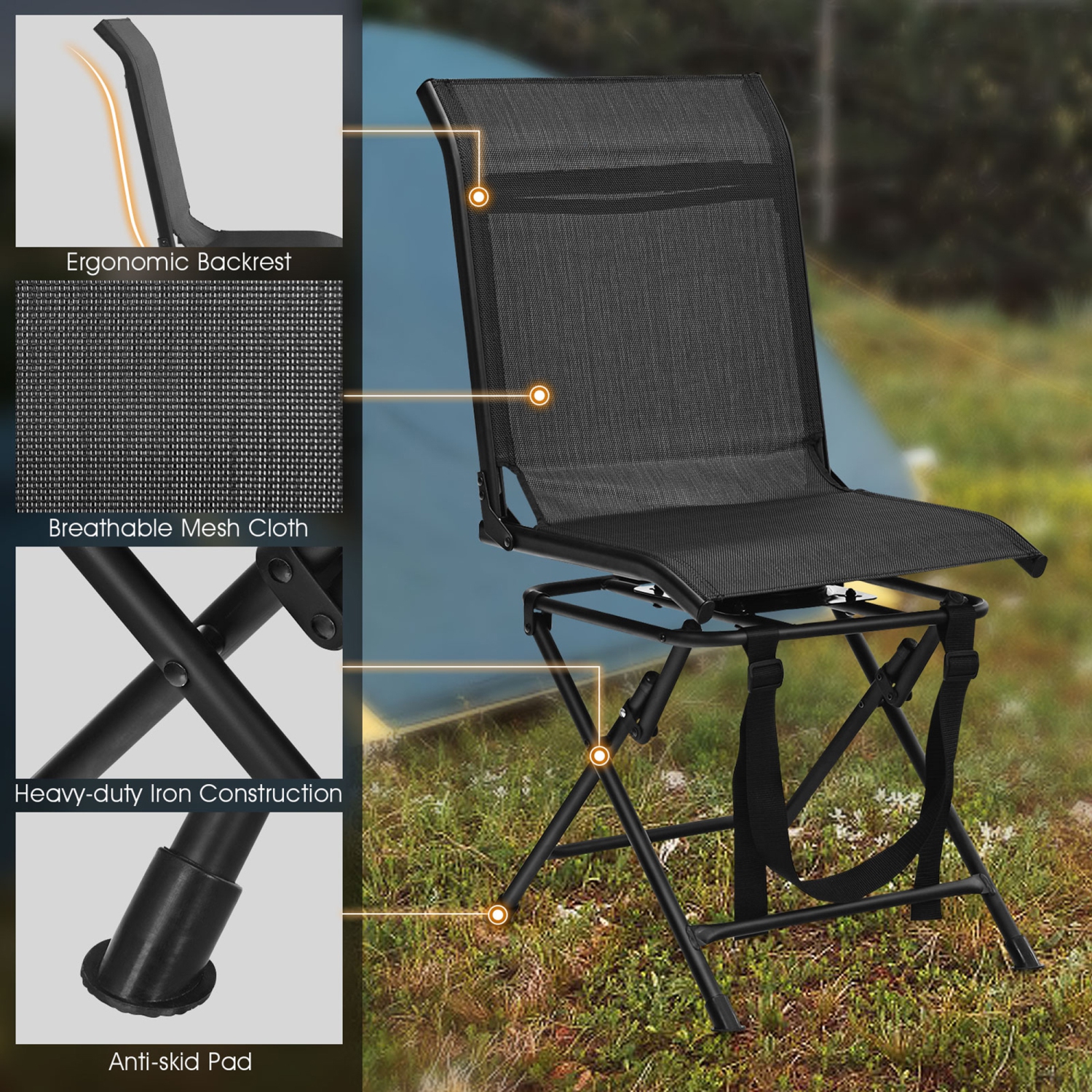 Gymax Folding 360° Silent Swivel Hunting Chair Blind Chair All-weather Outdoor