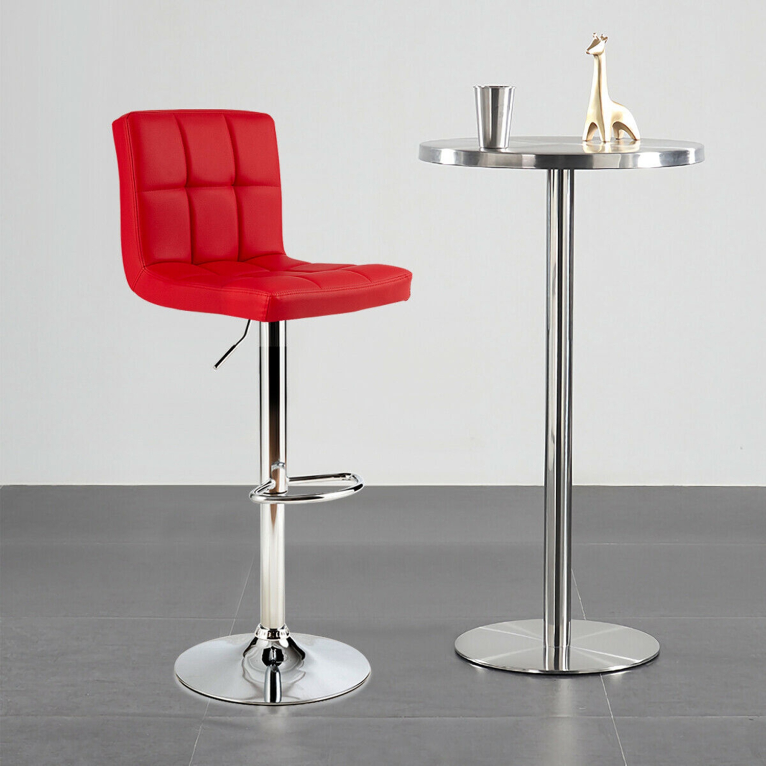 Gymax Set of 4 PU Leather Bar Stool Swivel Bar Chair w/ Adjustable Height Red