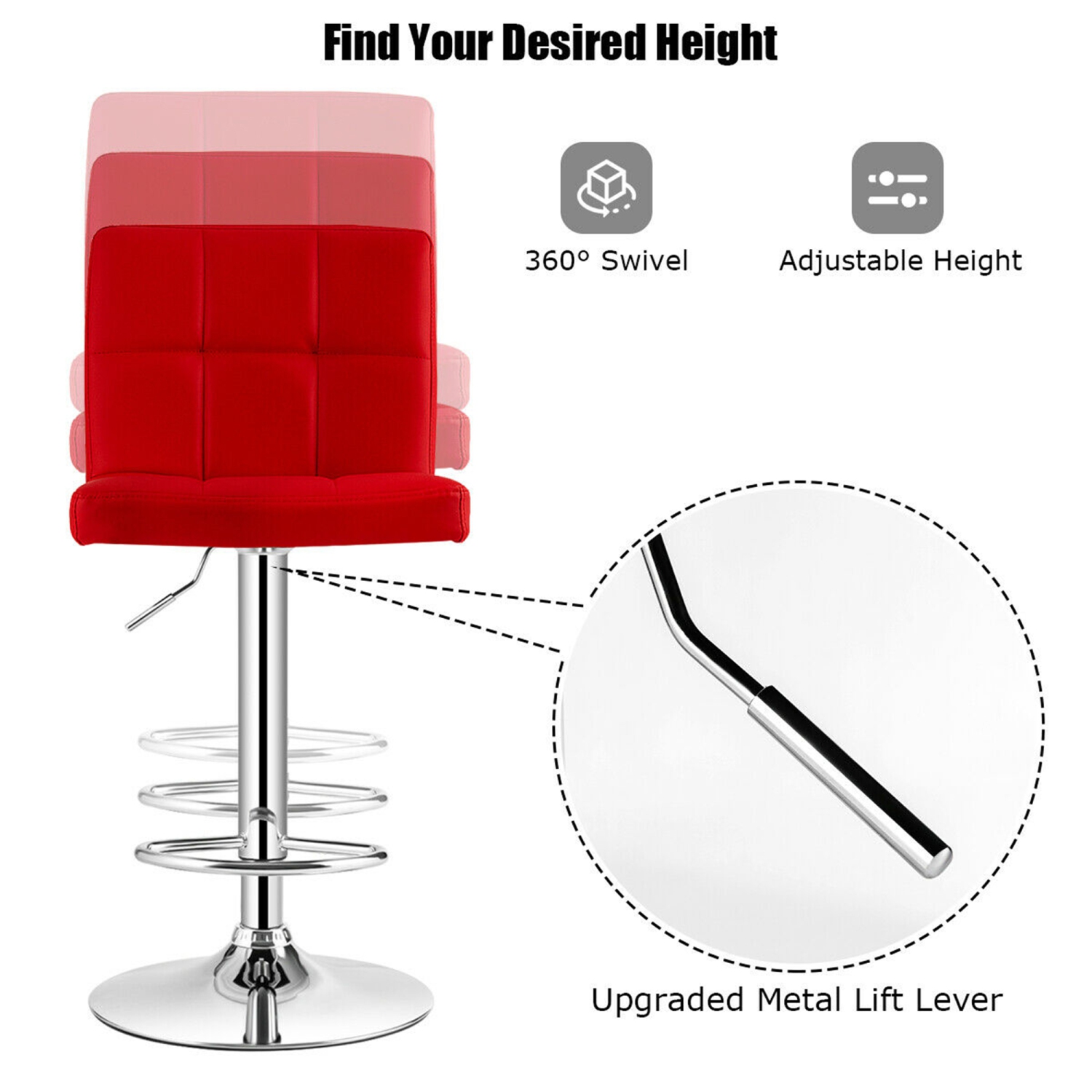 Gymax Set of 4 PU Leather Bar Stool Swivel Bar Chair w/ Adjustable Height Red