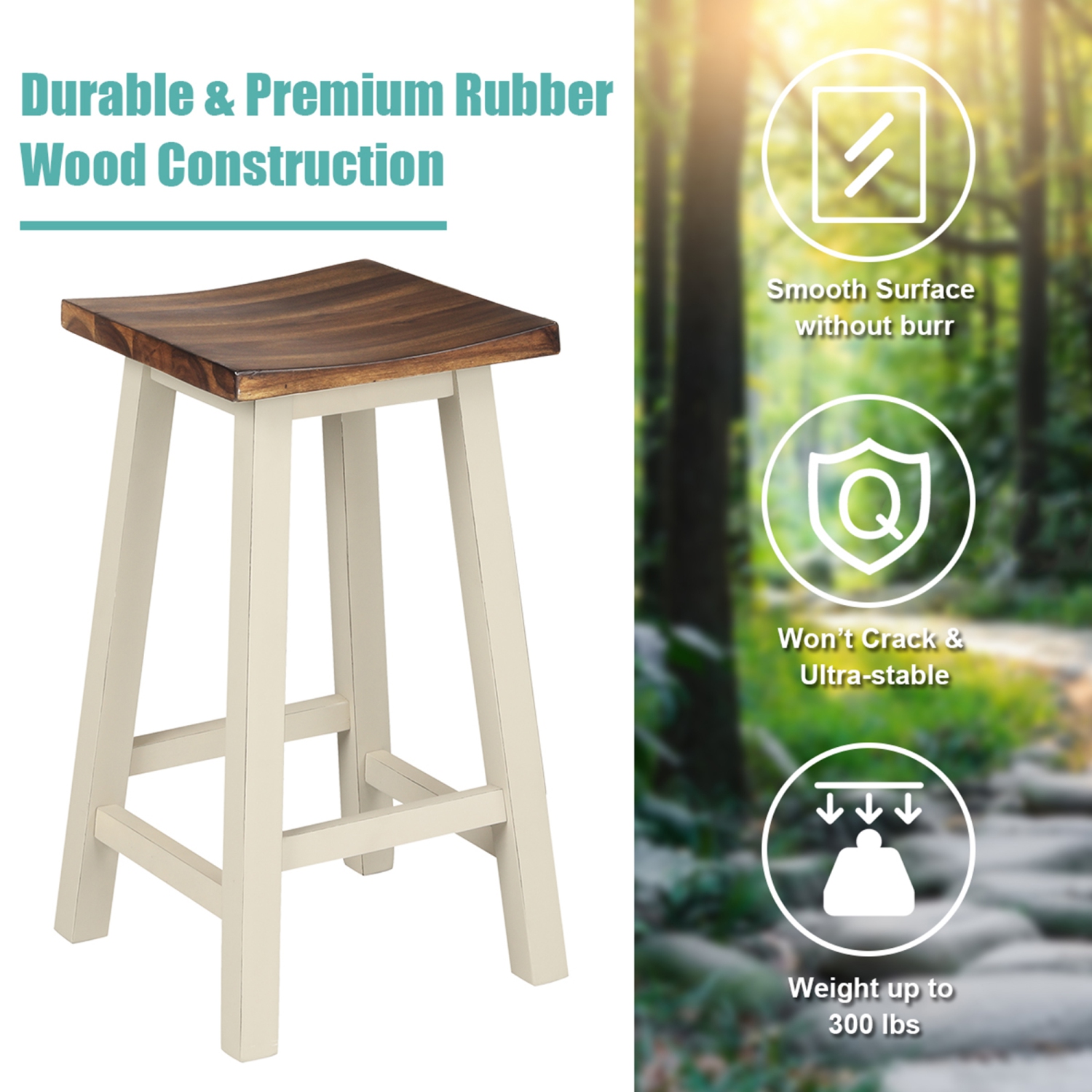 Gymax 3-Piece Bar Table Set Counter Pub Table& 2 Saddle Bar Stools w/ Hanging Design