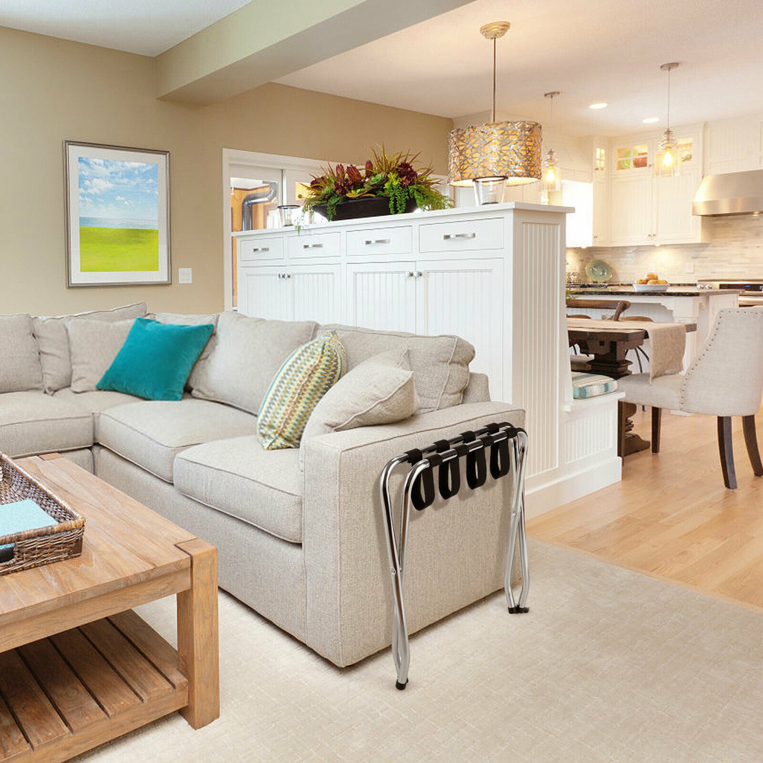 Gymax Folding Luggage Rack Chromed Metal Suitcase Holder Shelf for Home Hotel