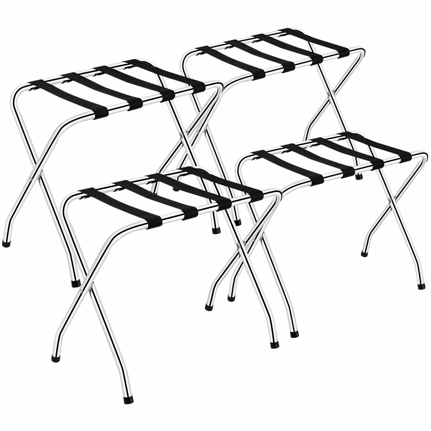 Gymax Folding Luggage Rack Chromed Metal Suitcase Holder Shelf for Home Hotel