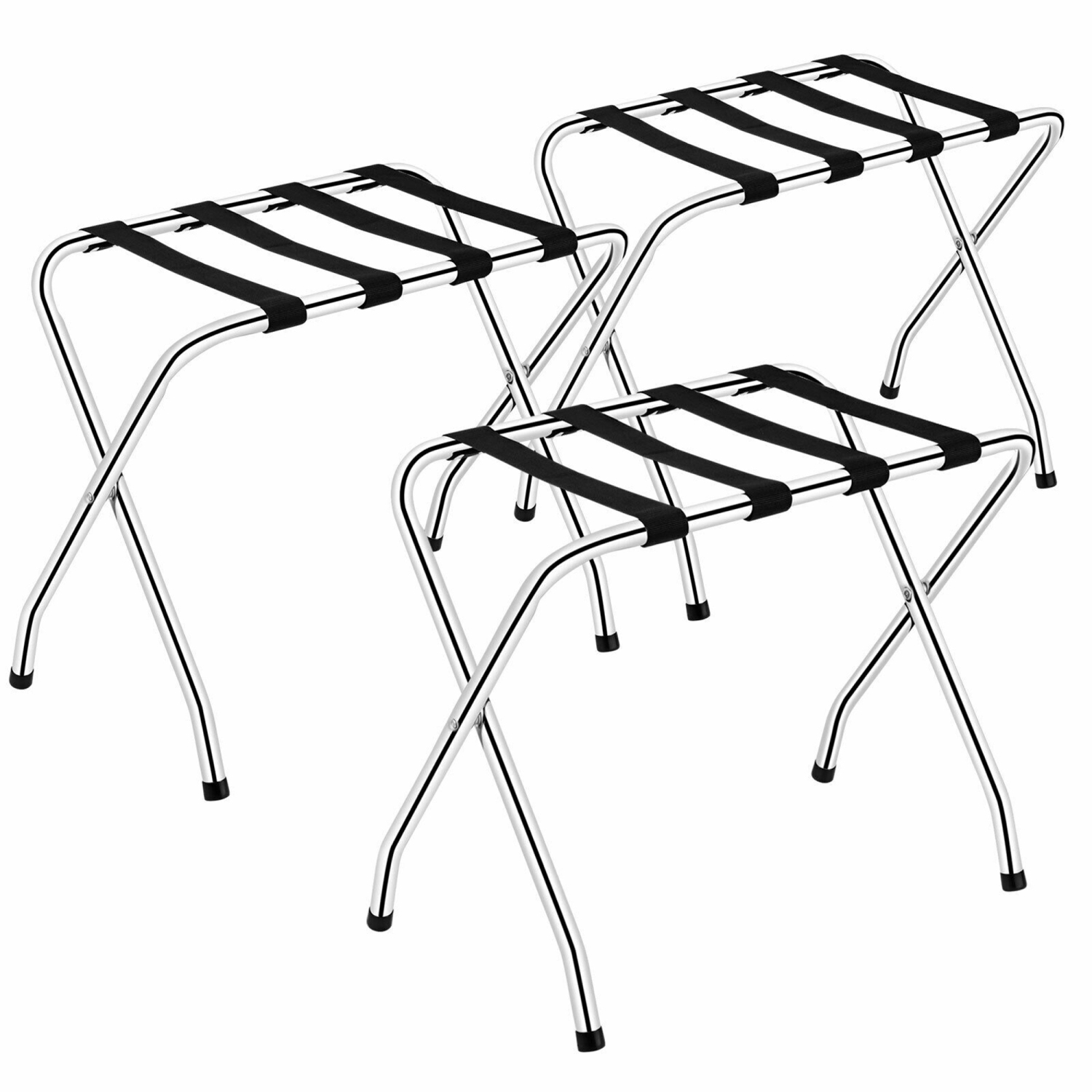 Gymax Folding Luggage Rack Chromed Metal Suitcase Holder Shelf for Home Hotel