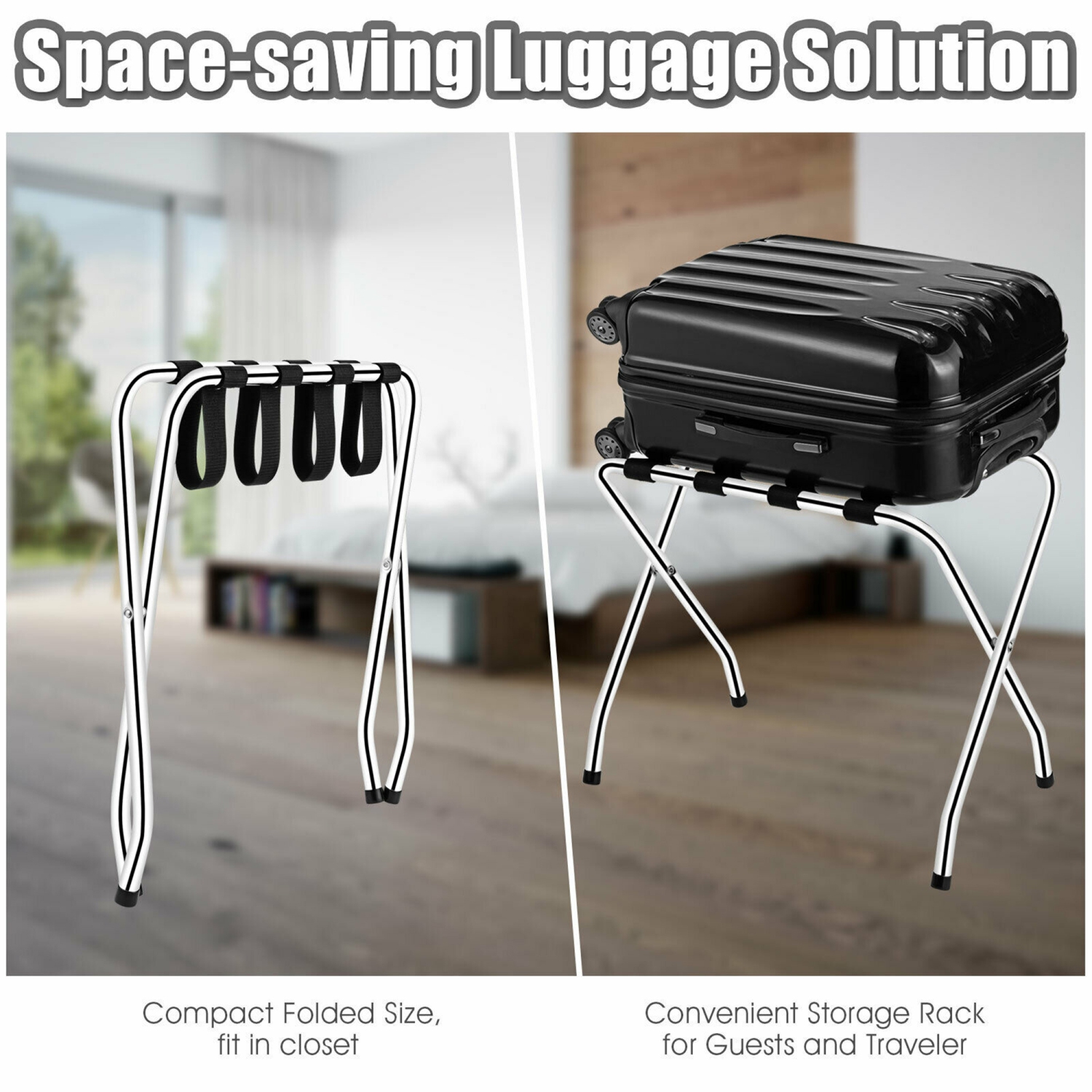 Gymax Folding Luggage Rack Chromed Metal Suitcase Holder Shelf for Home Hotel