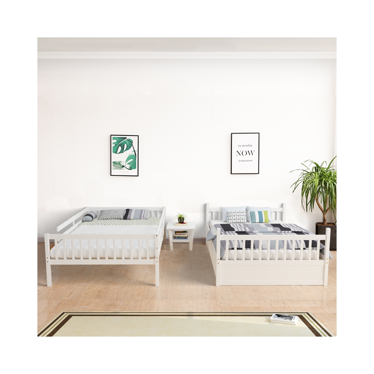 Gymax Full over Full Bunk Bed Platform Wood Bed Captain's Bed w/ Trundle & Ladder Rail