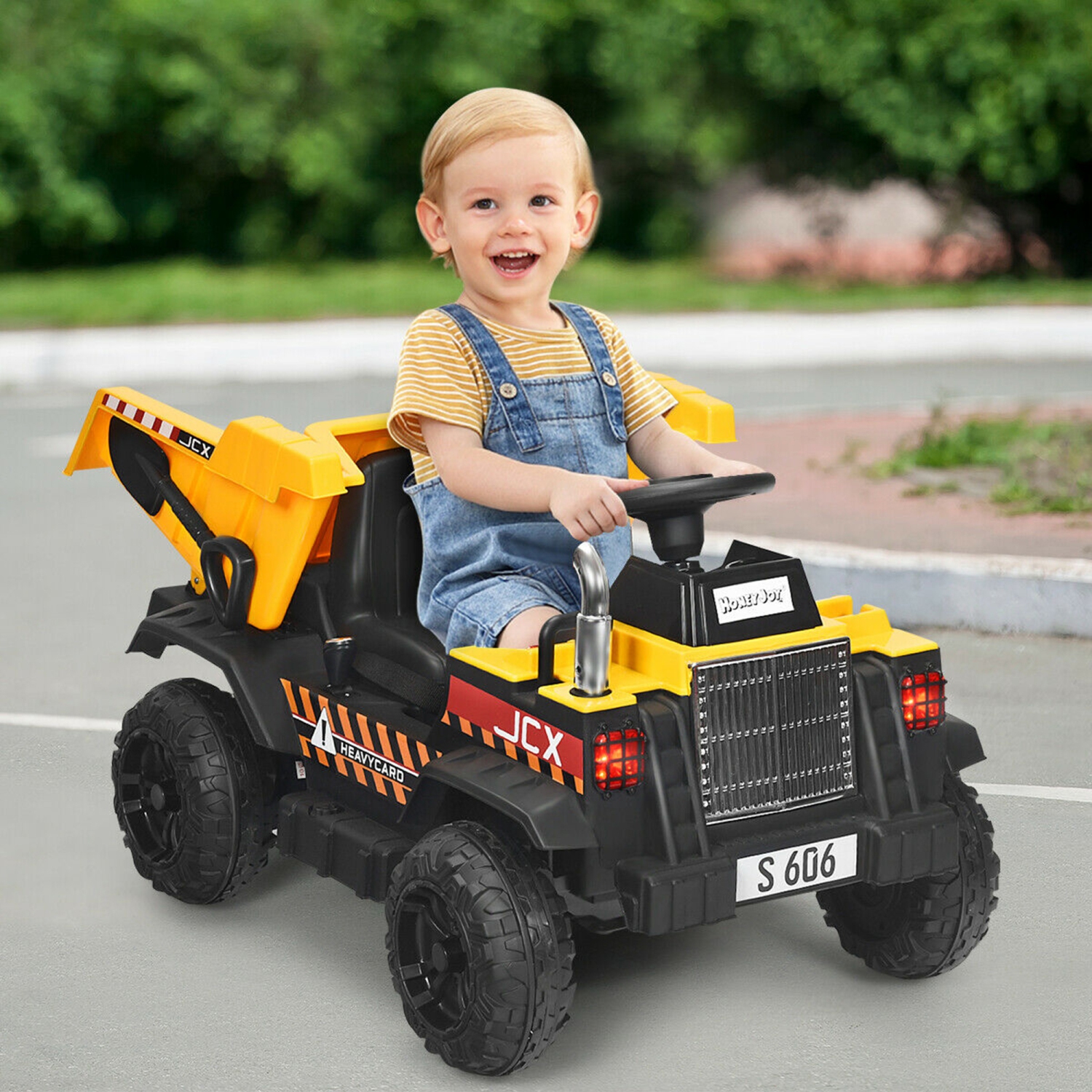 Gymax 12V Battery Kids Ride On Dump Truck RC Construction Tractor w/ Electric Bucket