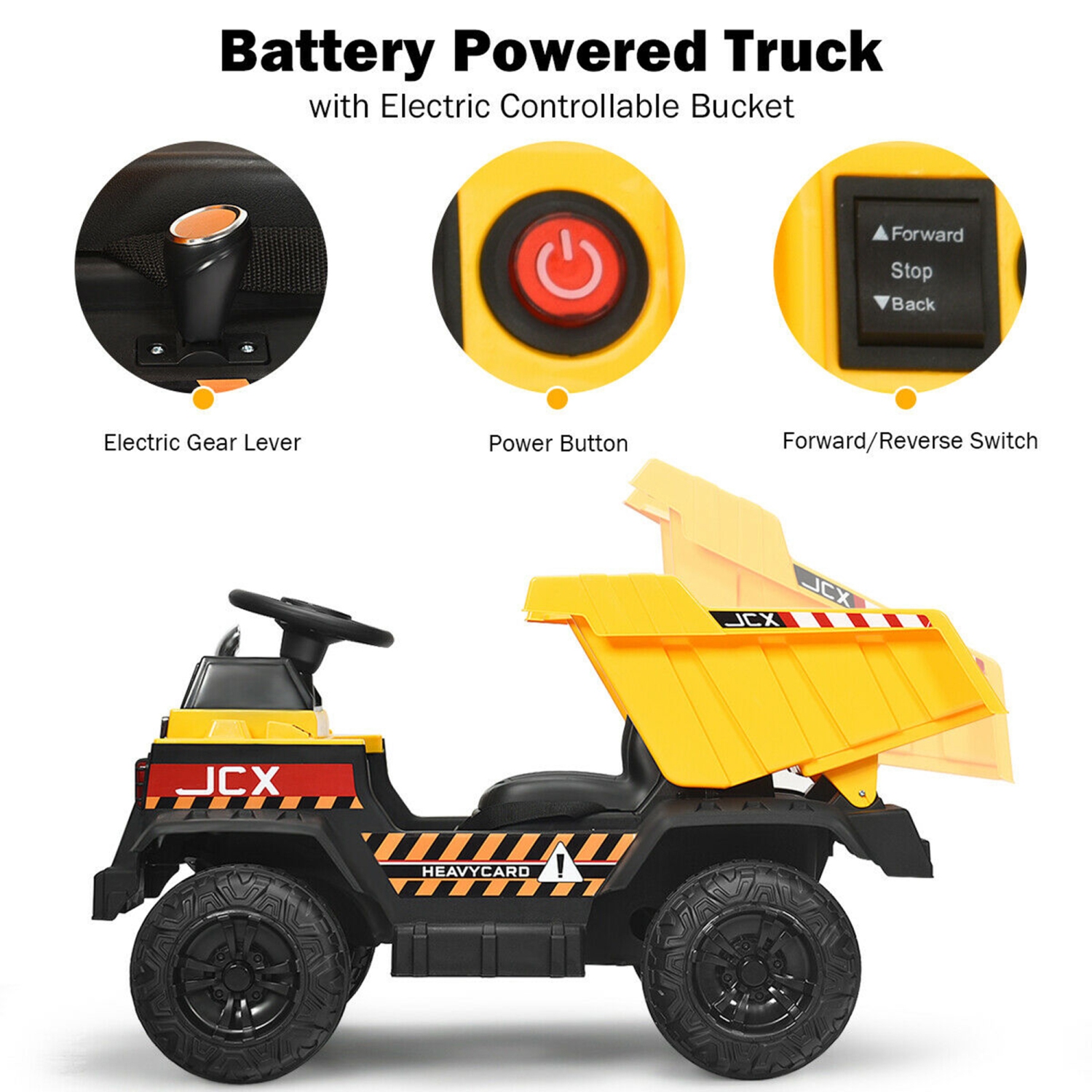 Gymax 12V Battery Kids Ride On Dump Truck RC Construction Tractor w/ Electric Bucket