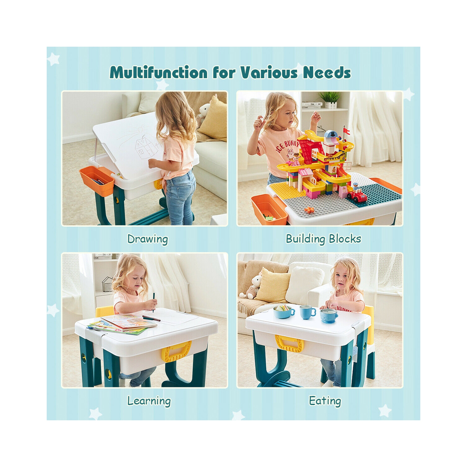 Gymax 5 in 1 Kids Activity Table Set w/ Chair Toddler Luggage Building Block Table