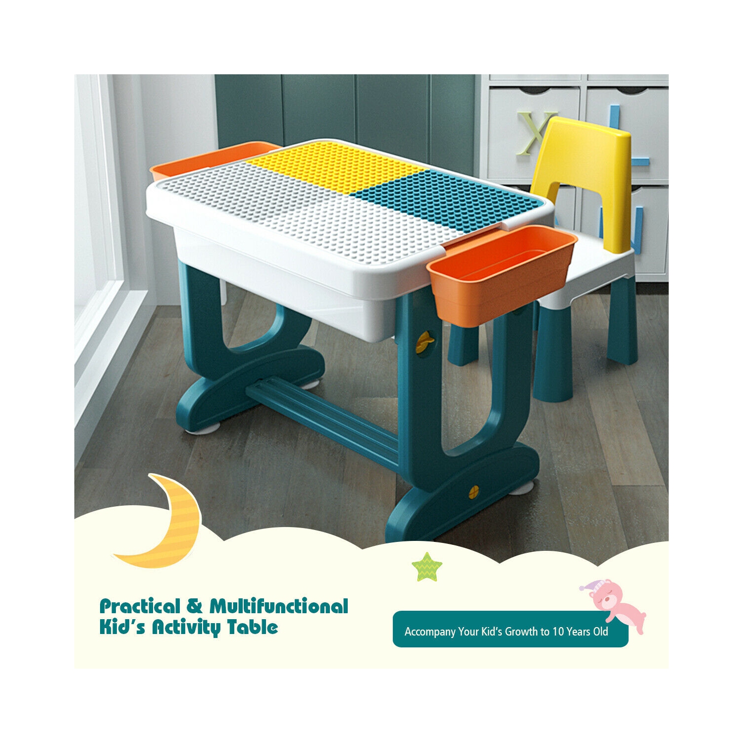 Gymax 5 in 1 Kids Activity Table Set w/ Chair Toddler Luggage Building Block Table