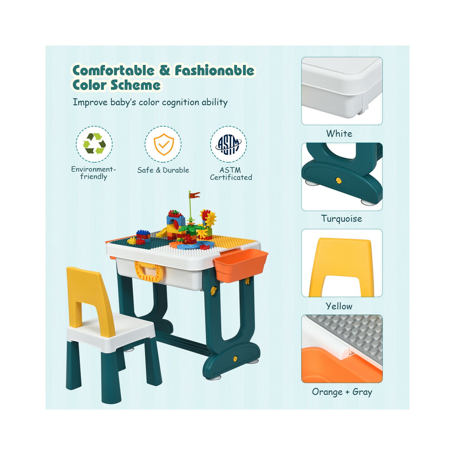 Gymax 5 in 1 Kids Activity Table Set w/ Chair Toddler Luggage Building Block Table