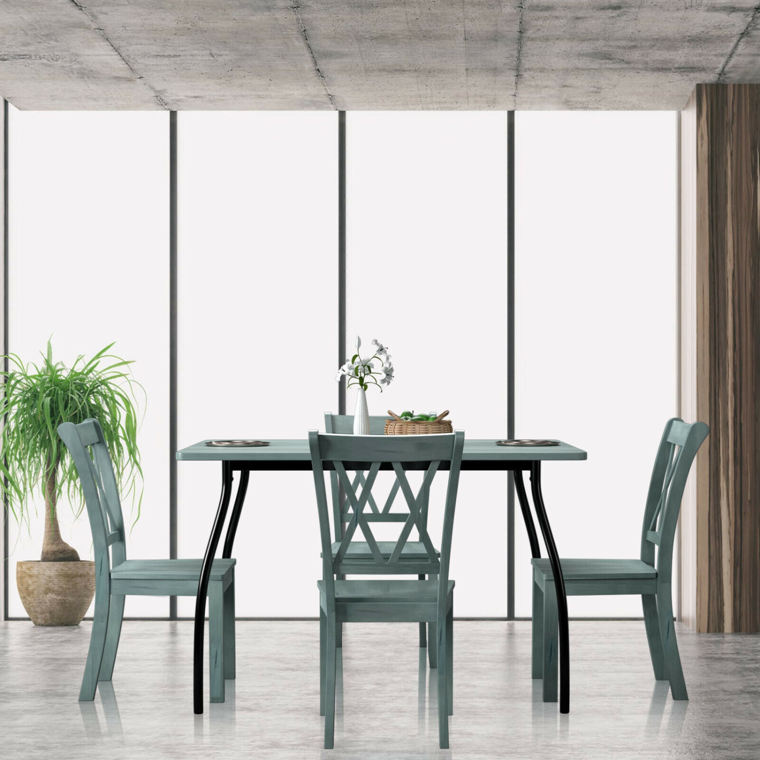 Gymax Set of 4 Wooden Dining Side Chair Armless Chair Home Kitchen Mint Green