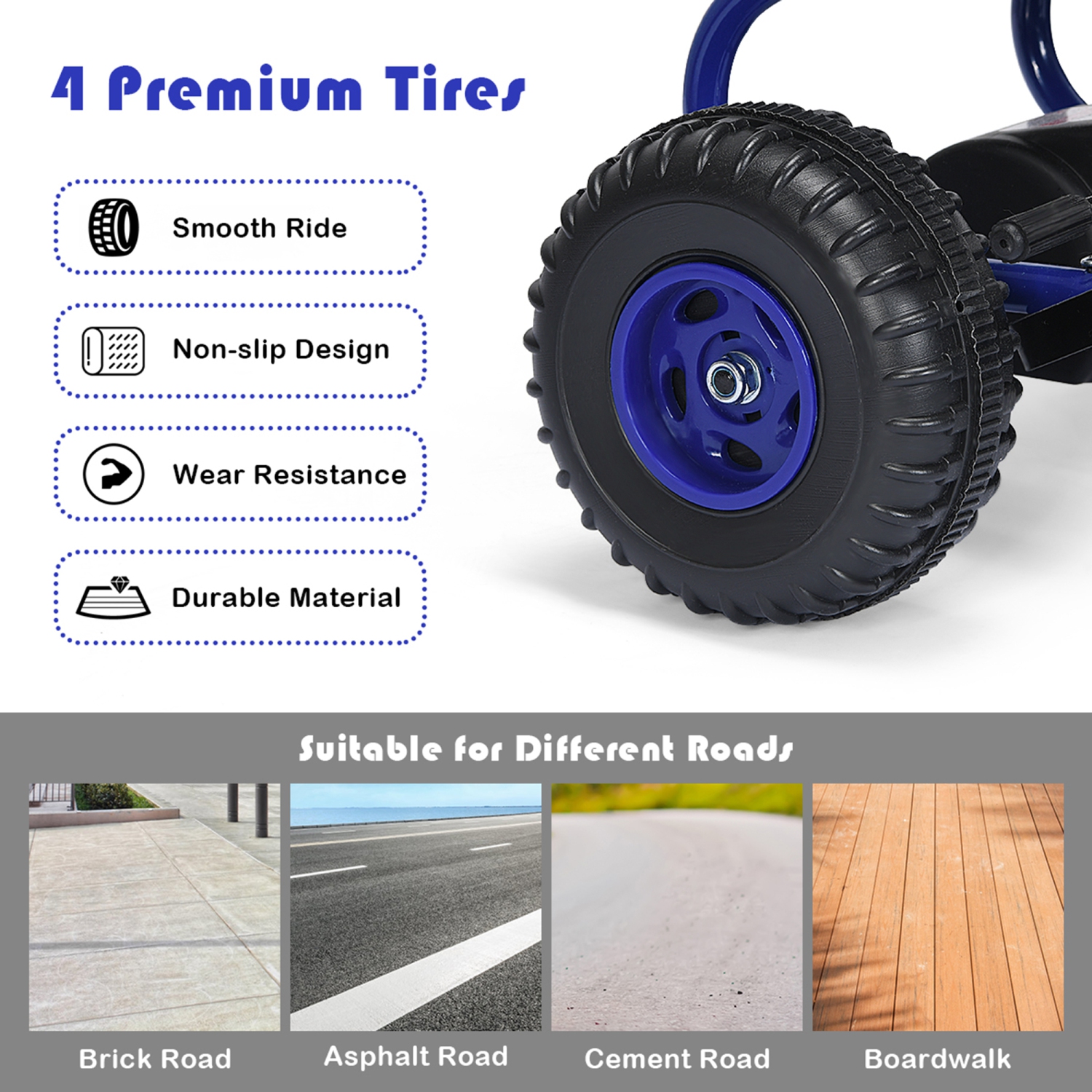 Gymax Kids Pedal Go Kart 4 Wheel Ride On Toys w/ Adjustable Seat & Handbrake Blue