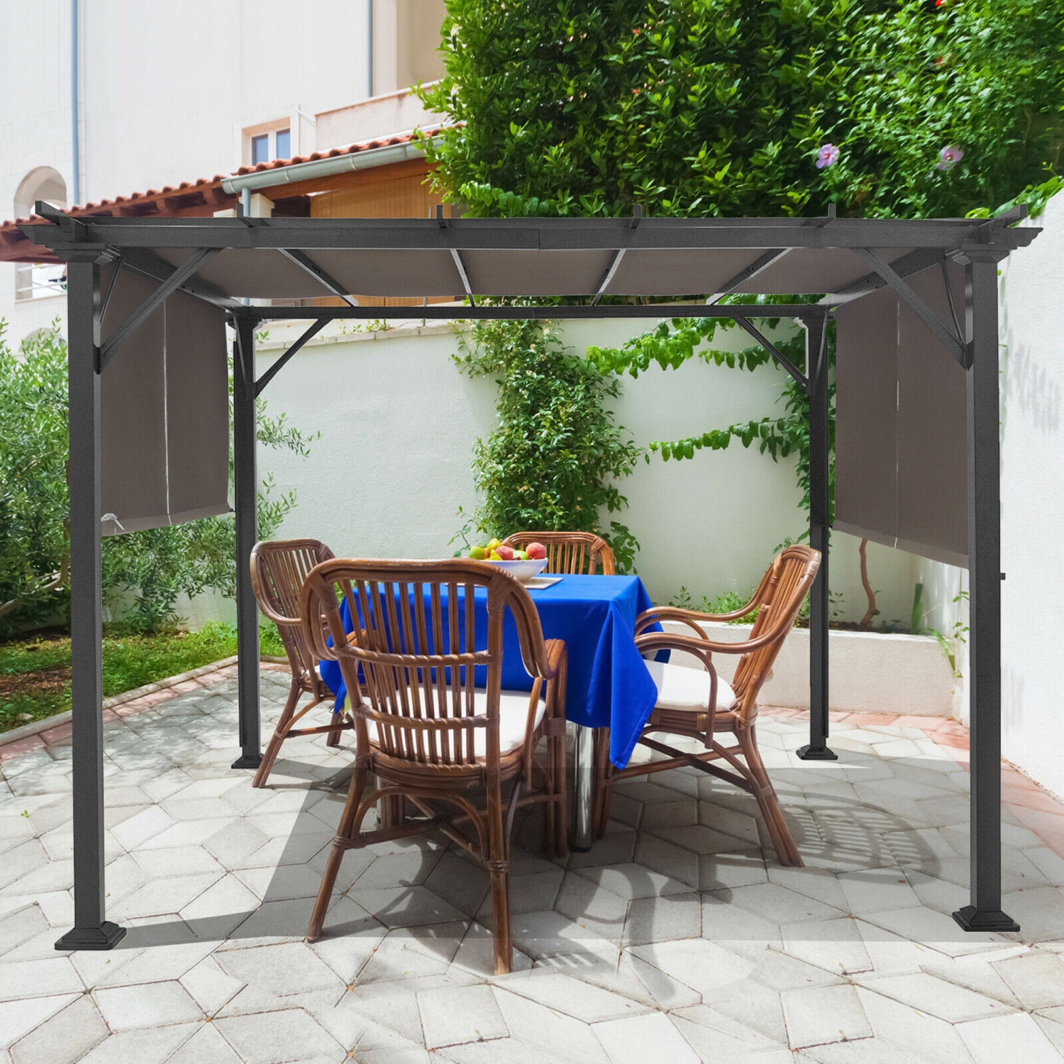 Gymax 2PCS 16x4 Ft Universal Replacement Canopy for Pergola Structure Sun Awning Brown