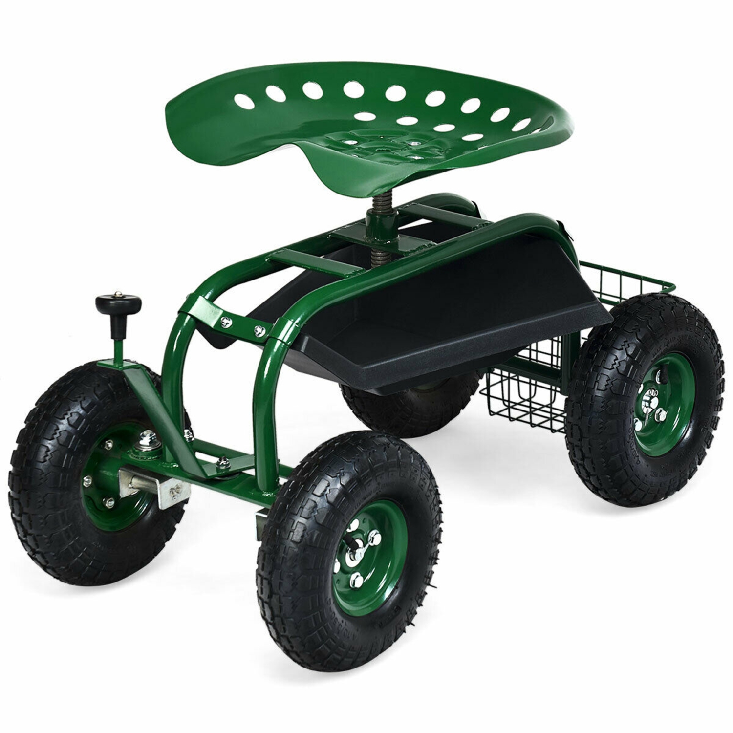 Gymax Rolling Garden Cart Scooter w/ Adjustable Seat Storage Basket Tray Green