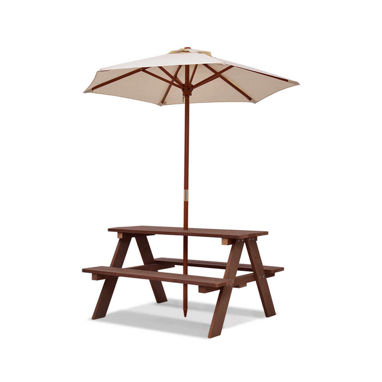 Gymax Children Outdoor 4 Seat Kids Picnic Table Bench with Folding Umbrella