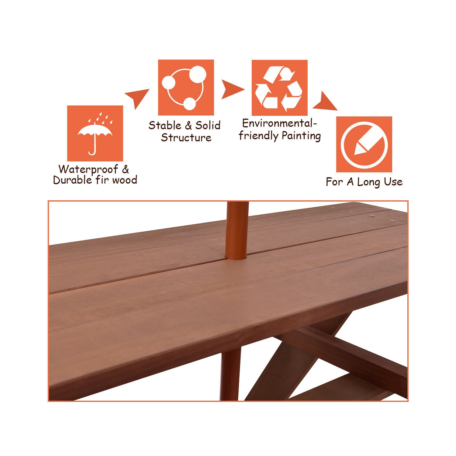 Gymax Children Outdoor 4 Seat Kids Picnic Table Bench with Folding Umbrella