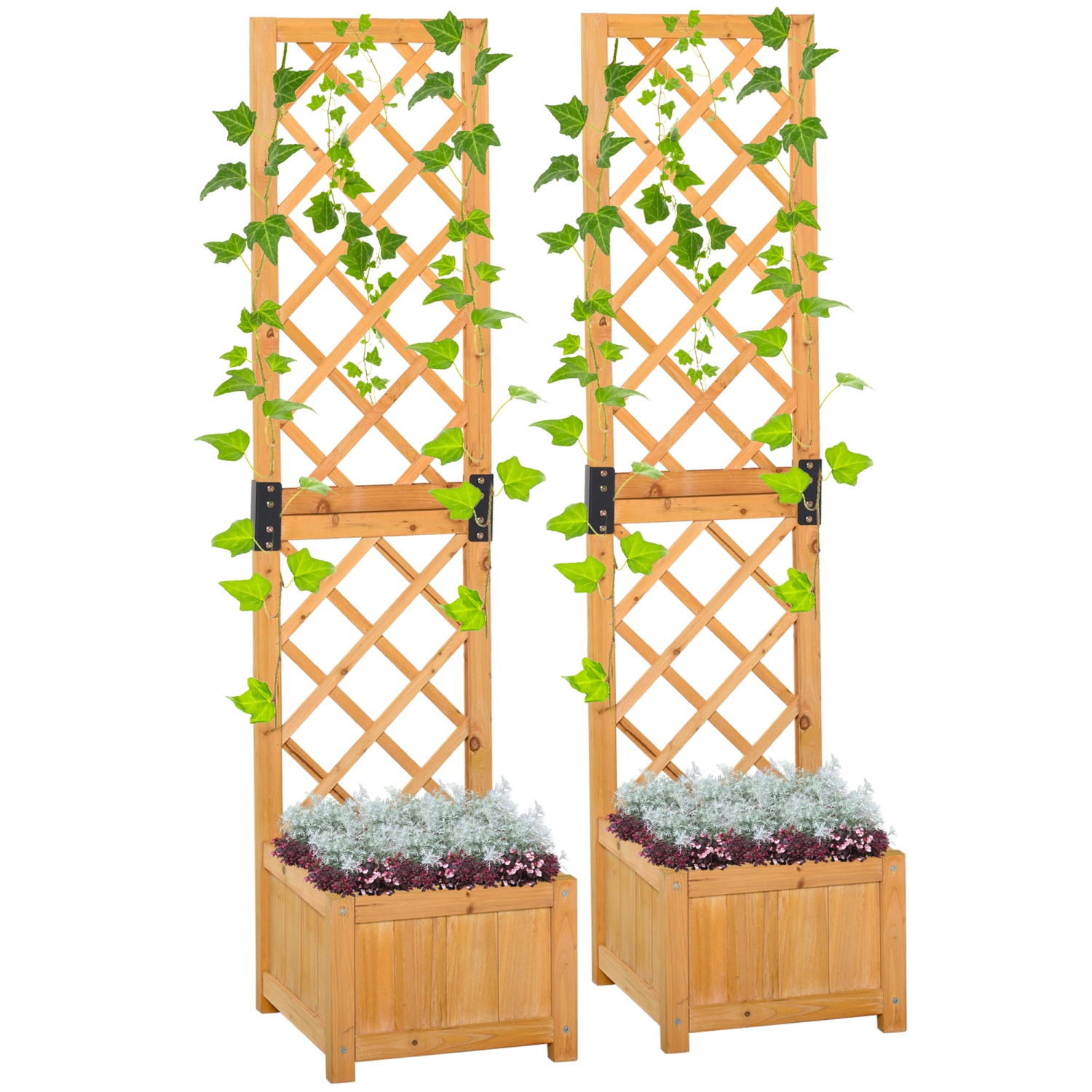 Outsunny Set of 2 Raised Garden Bed with Trellis Board Flower Stand Lattice Panels for Plants, Flowers or Vine Outdoor Indoor, Orange