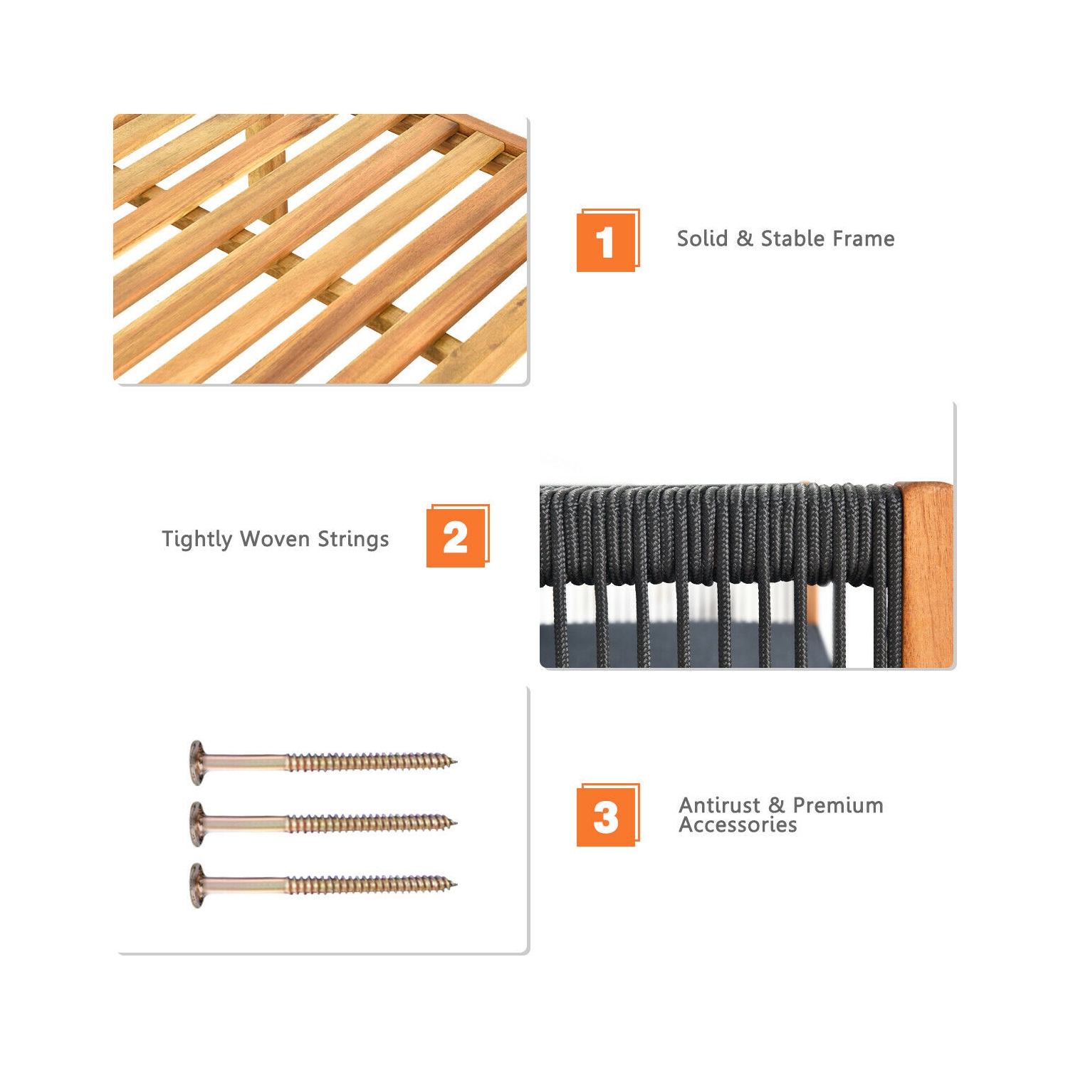 Gymax 3PCS Patio Acacia Wood Sofa Furniture Set Thick Cushion W/Nylon Rope Armrest