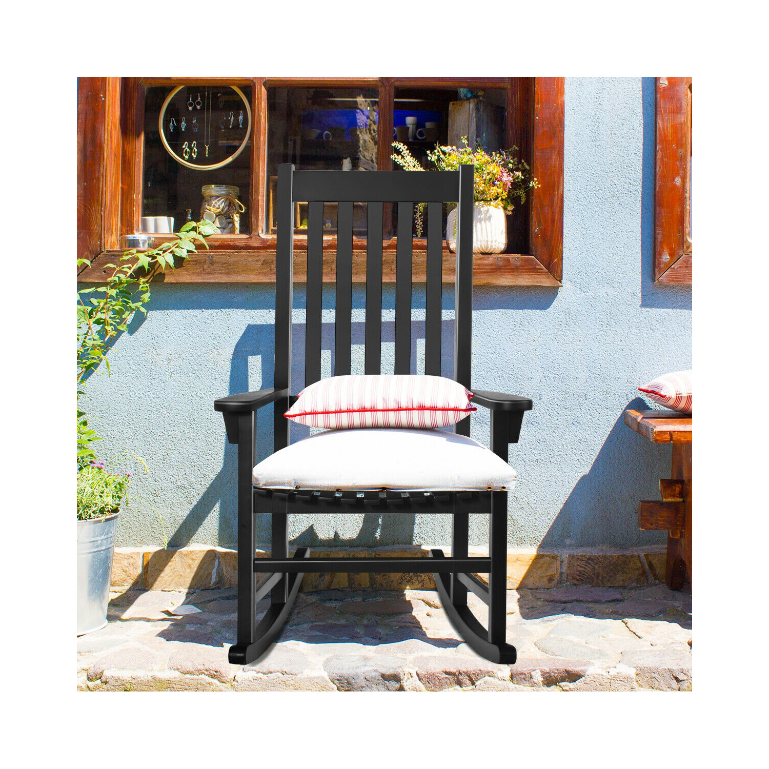 Gymax Wooden Rocking Chair Porch Rocker High Back Garden Seat For Indoor Outdoor