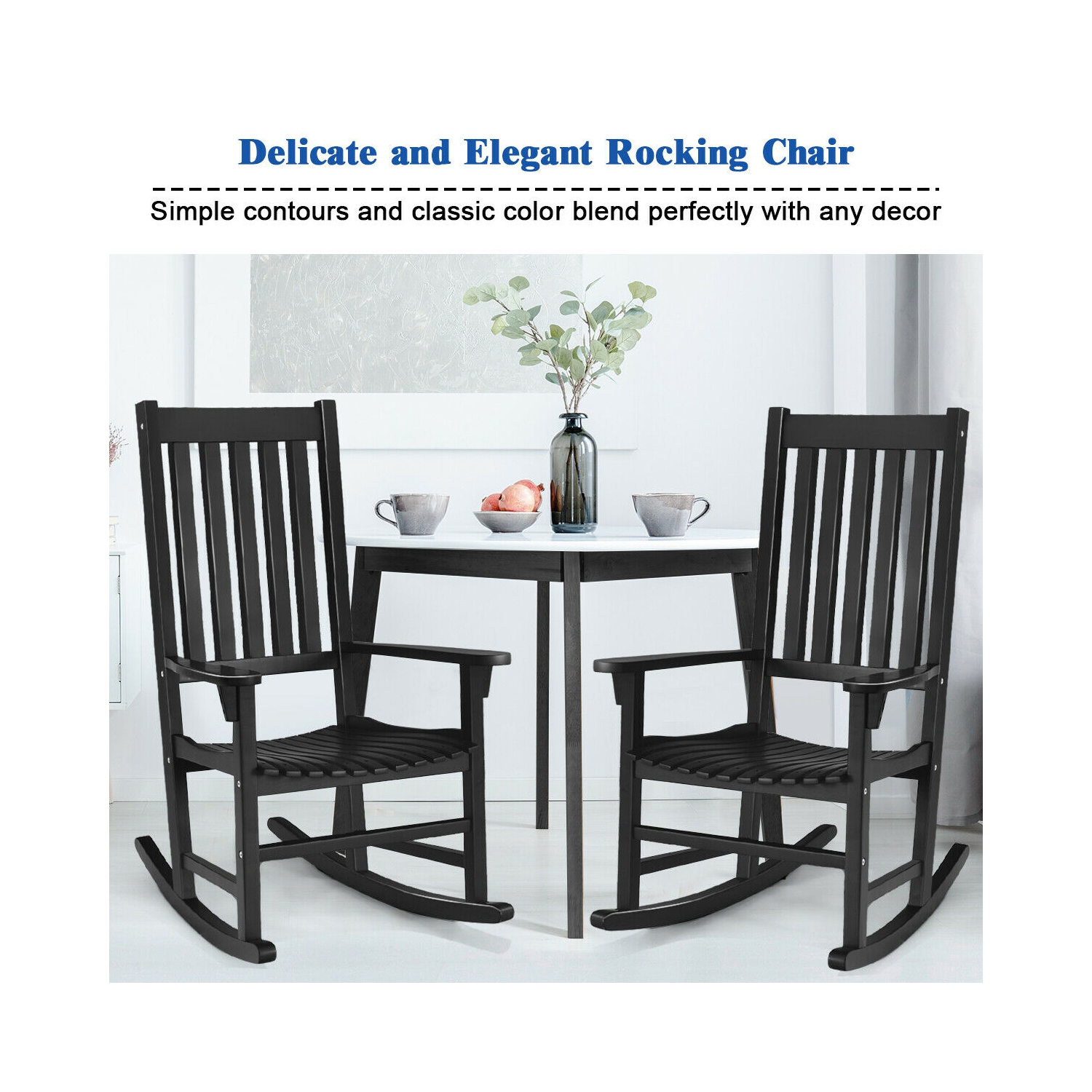 Gymax Wooden Rocking Chair Porch Rocker High Back Garden Seat For Indoor Outdoor