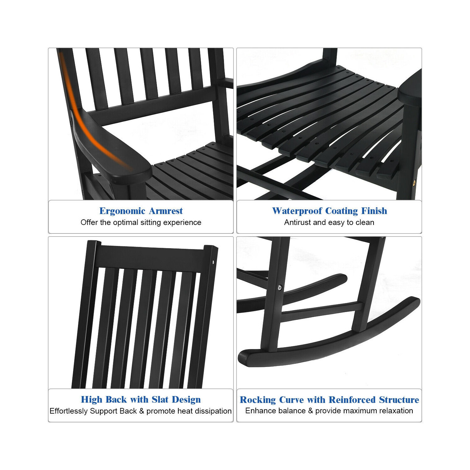 Gymax Wooden Rocking Chair Porch Rocker High Back Garden Seat For Indoor Outdoor