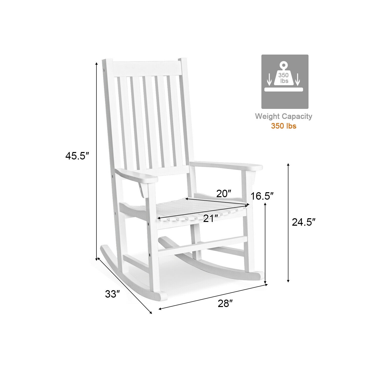 Gymax Wooden Rocking Chair Porch Rocker High Back Garden Seat For Indoor Outdoor