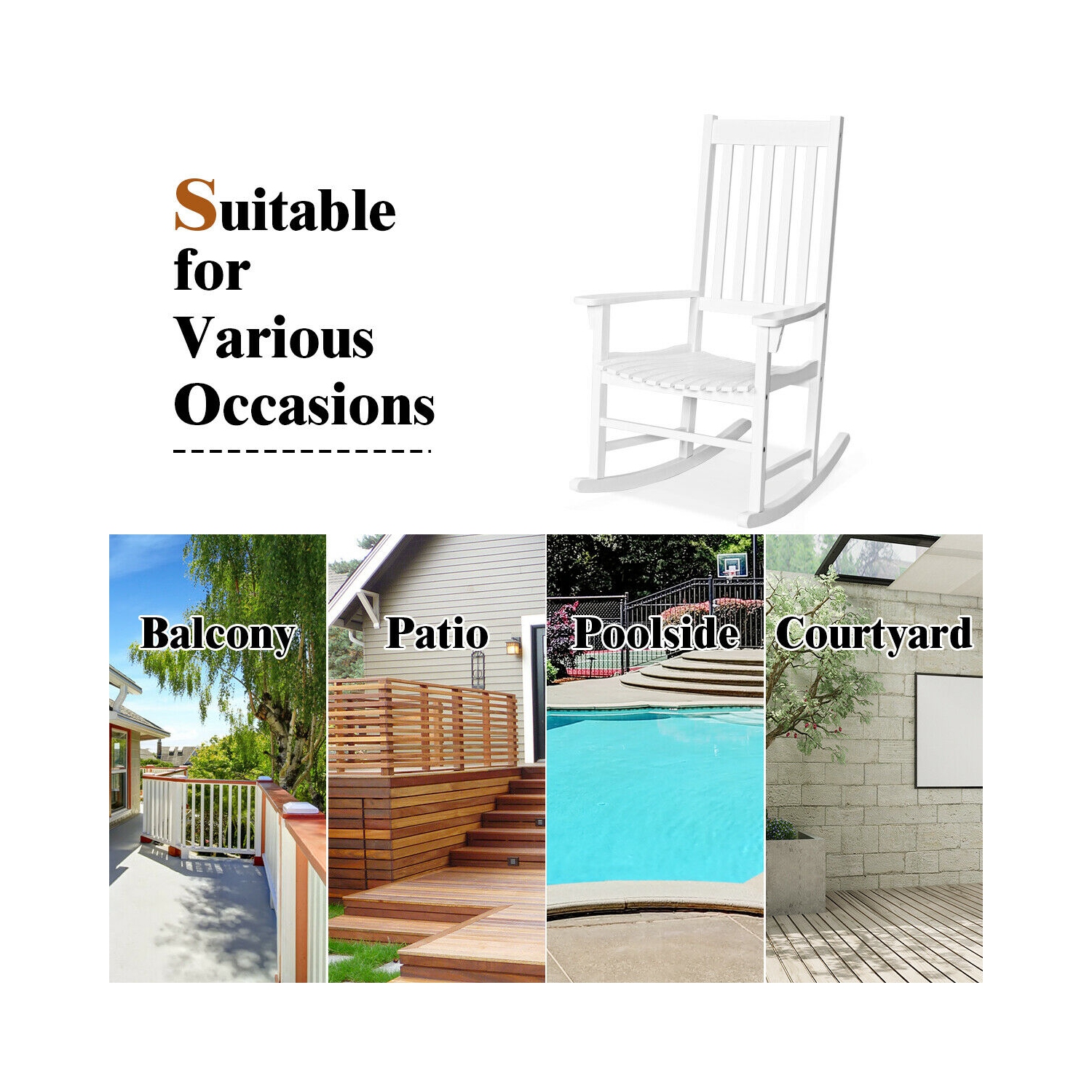 Gymax Wooden Rocking Chair Porch Rocker High Back Garden Seat For Indoor Outdoor