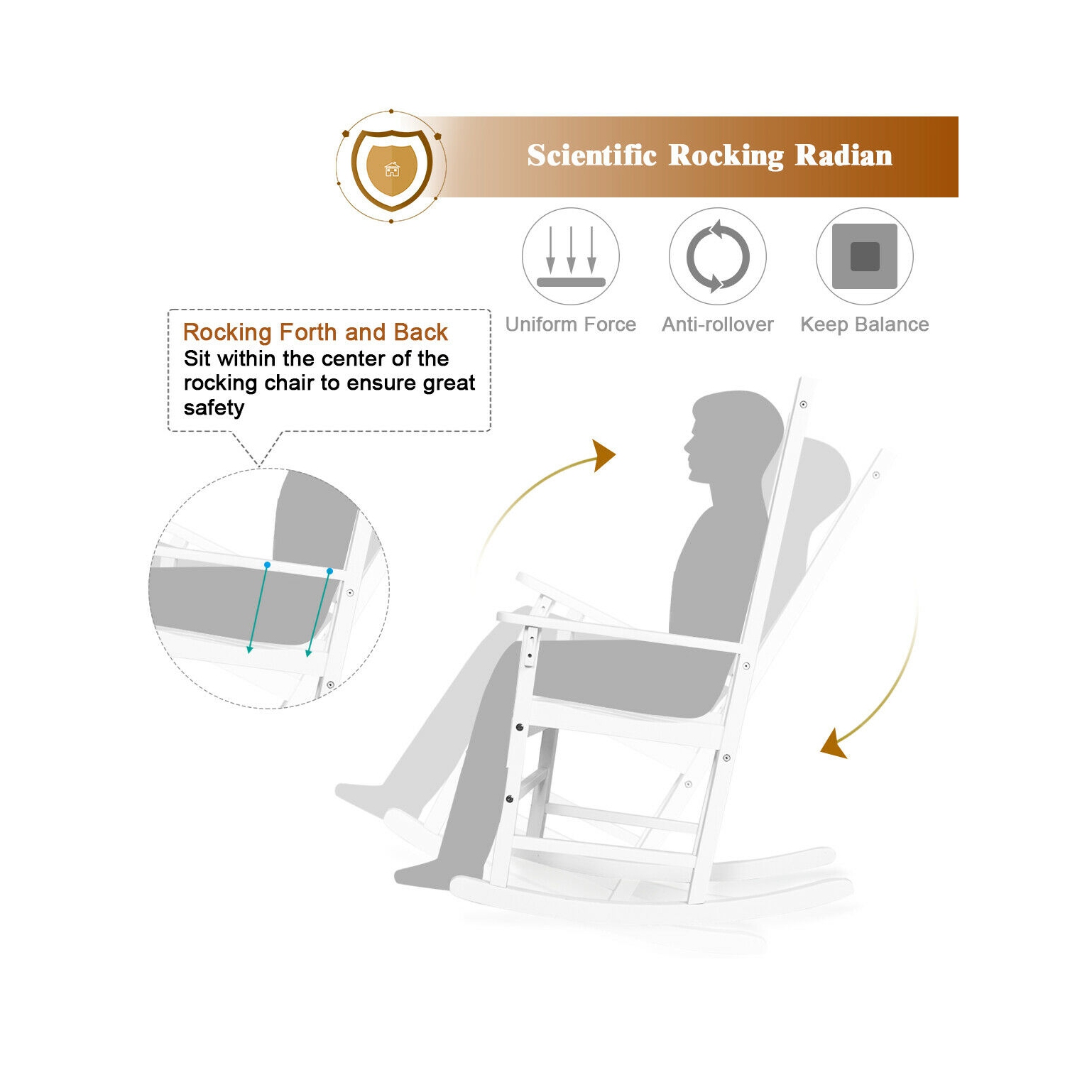 Gymax Wooden Rocking Chair Porch Rocker High Back Garden Seat For Indoor Outdoor