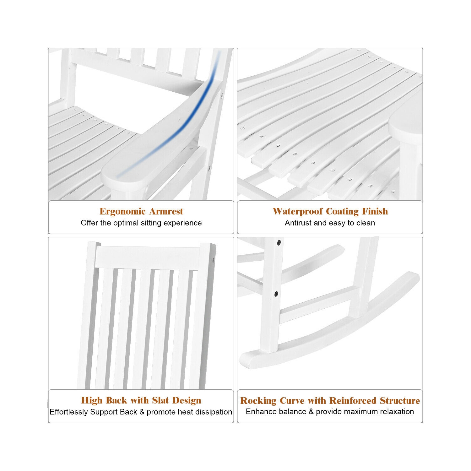 Gymax Wooden Rocking Chair Porch Rocker High Back Garden Seat For Indoor Outdoor